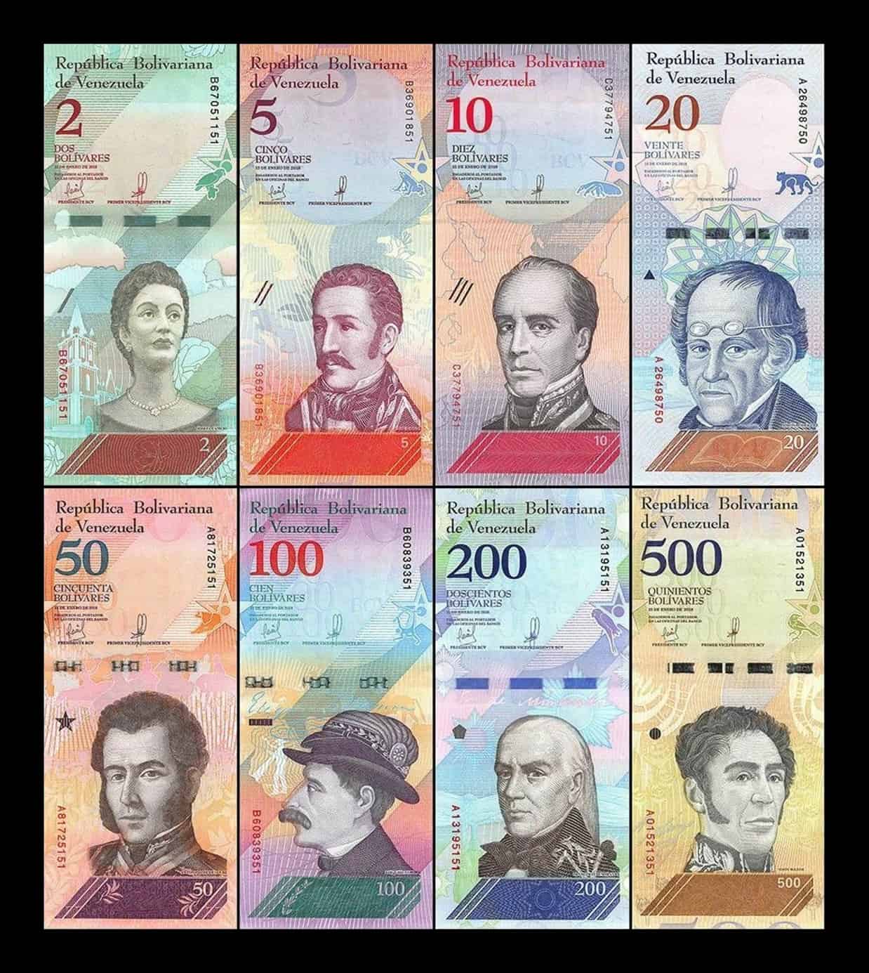 Venezuela Set Completo 2 5 10 20 50 100 200 500 Bolívares 2018 Pick 101-108 Sc Unc