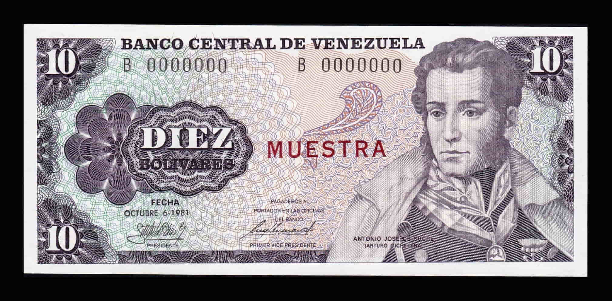 Venezuela 10 Bolívares 1981 Pick 60s Specimen Sc Unc