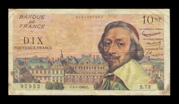 Francia 10 Nuevos Francos Richelieu 1960 Pick 142a S73 Bc/+ F/+