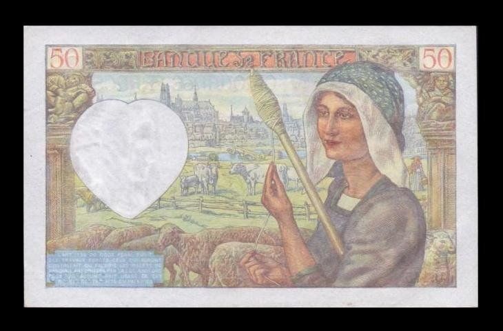 Alternative view of Francia 50 Francos Coeur 1941 Pick 93 Sc- aUnc
