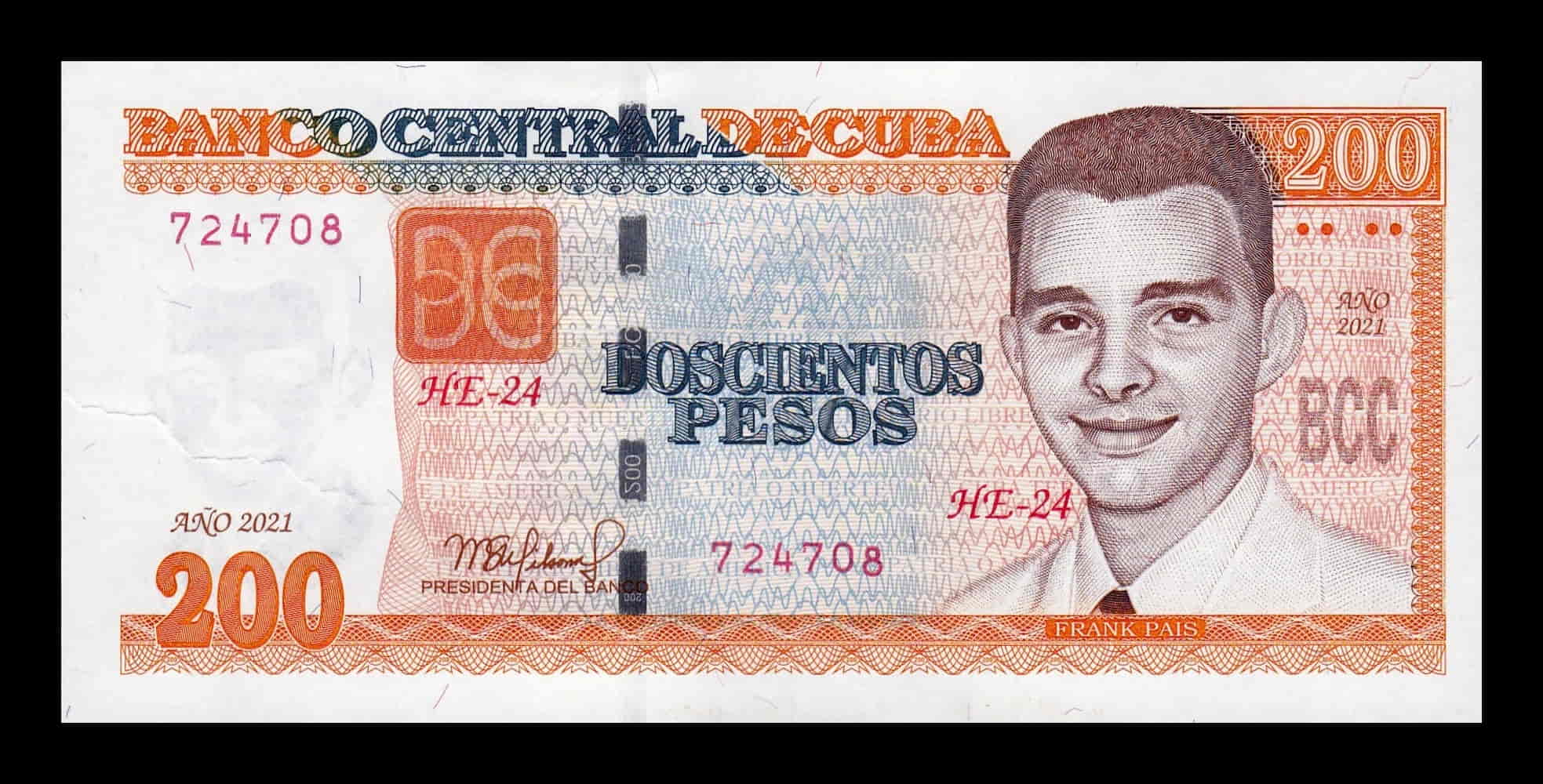 Cuba 200 Pesos Frank País 2021 Pick 130 Nuevo Defecto de fabricación SC UNC
