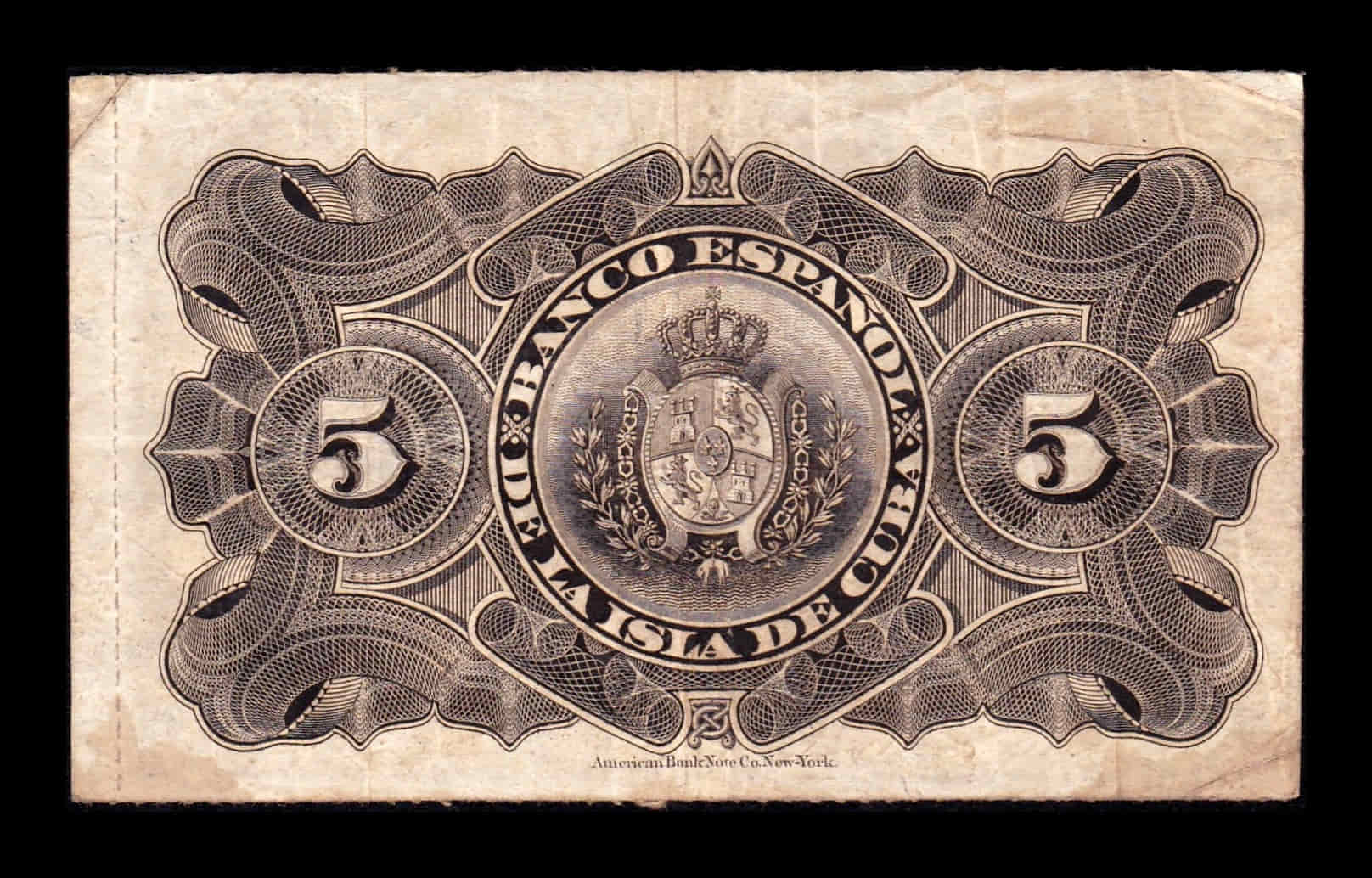 Alternative view of Cuba 5 Pesos 1896 Pick 48a Raro Sin Sobrecarga Plata Bc/Mbc F/Vf