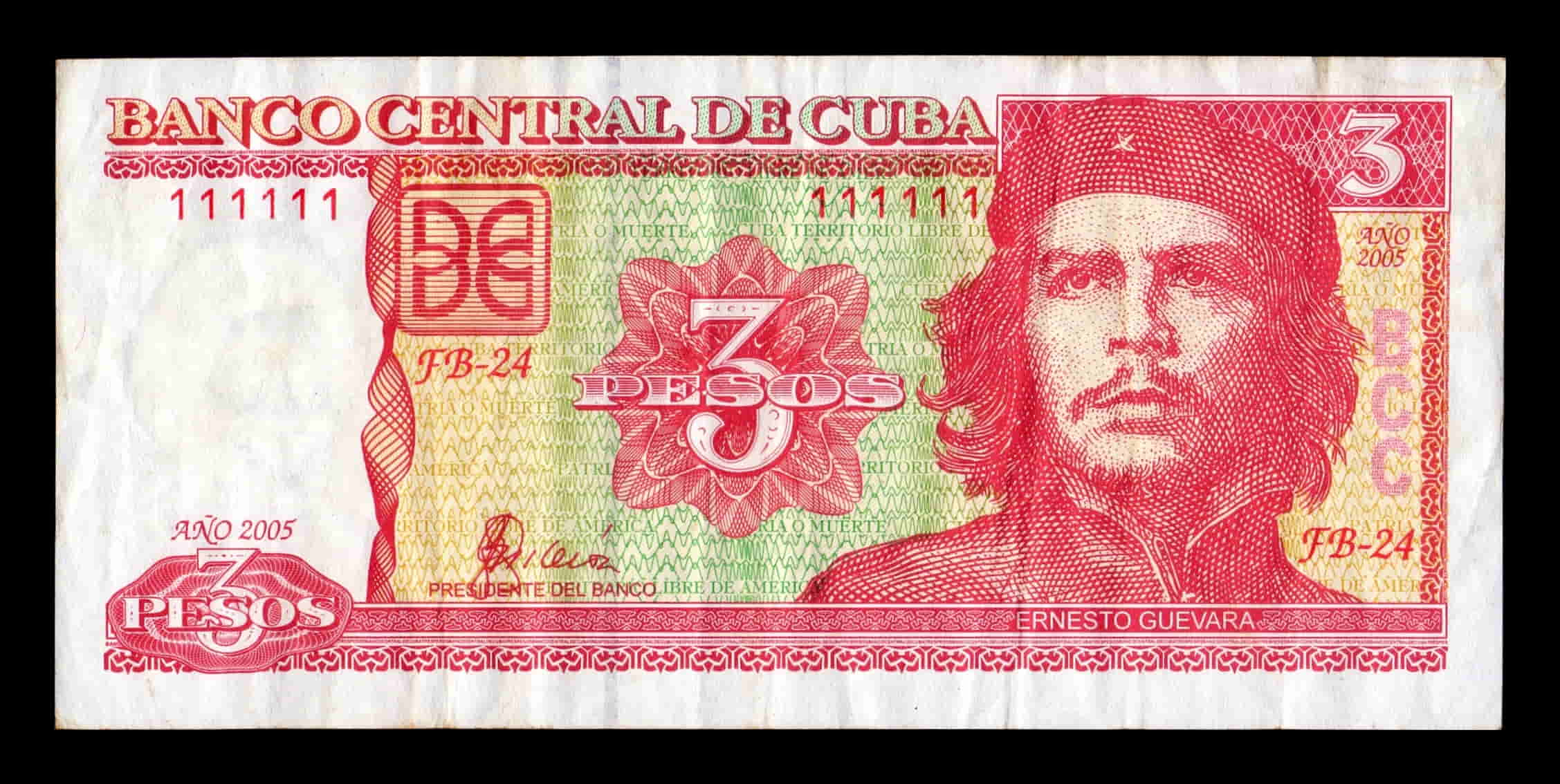 Cuba 3 Pesos Che Guevara 2005 Pick 127b Capicua 111111