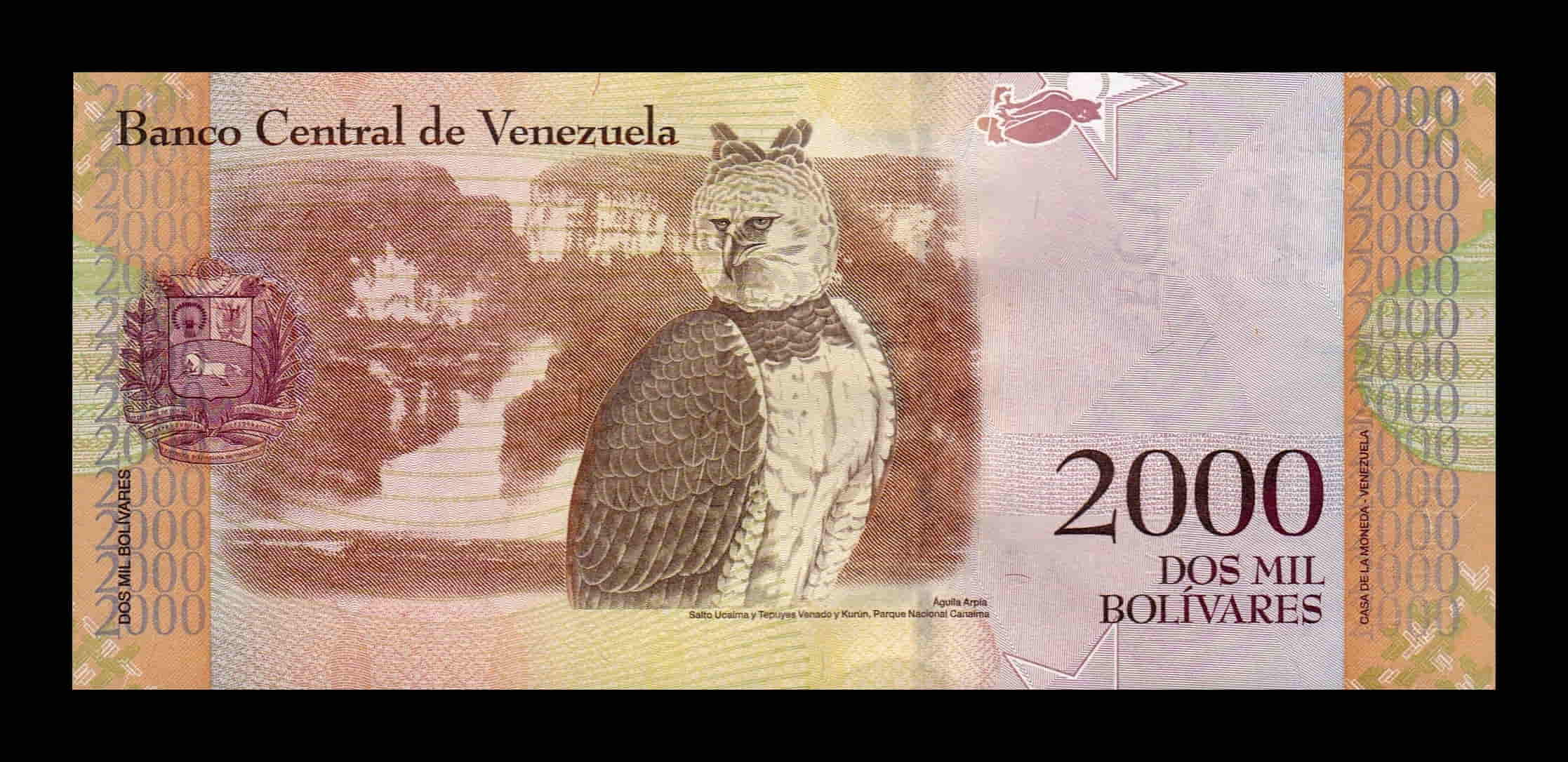 Alternative view of Venezuela 2000 Bolívares 2016 Pick 96Ar Reposición Numeración baja Sc Unc