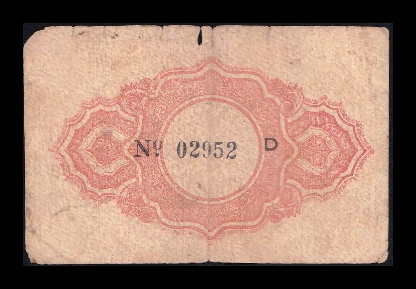 Alternative view of España Billete Local Guerra Civil Caravaca Murcia 1 Peseta 1937 BC F