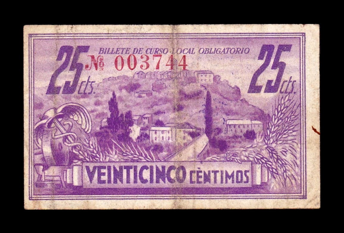 Alternative view of España Billete Local Guerra Civil Ainsa Huesca 25 Céntimos 1937 MBC+ VF+