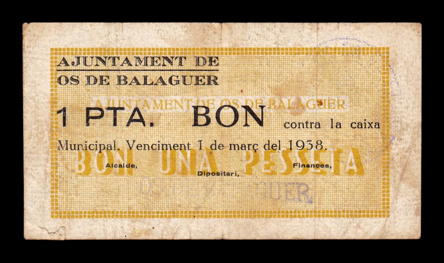 España Billete Local Guerra Civil Balaguer​​ Lérida 1 Peseta 1937 BC F
