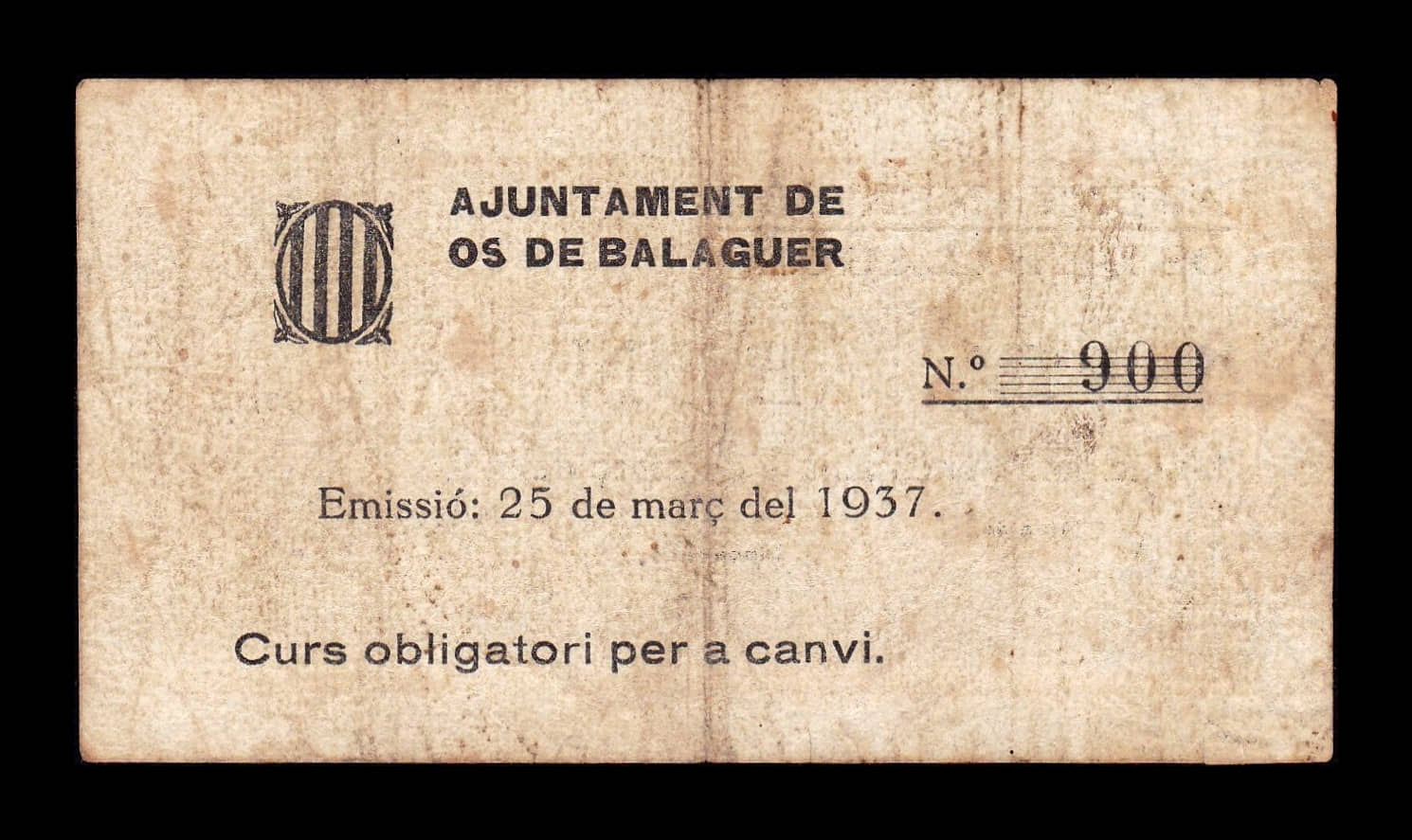 Alternative view of España Billete Local Guerra Civil Balaguer​​ Lérida 1 Peseta 1937 BC F