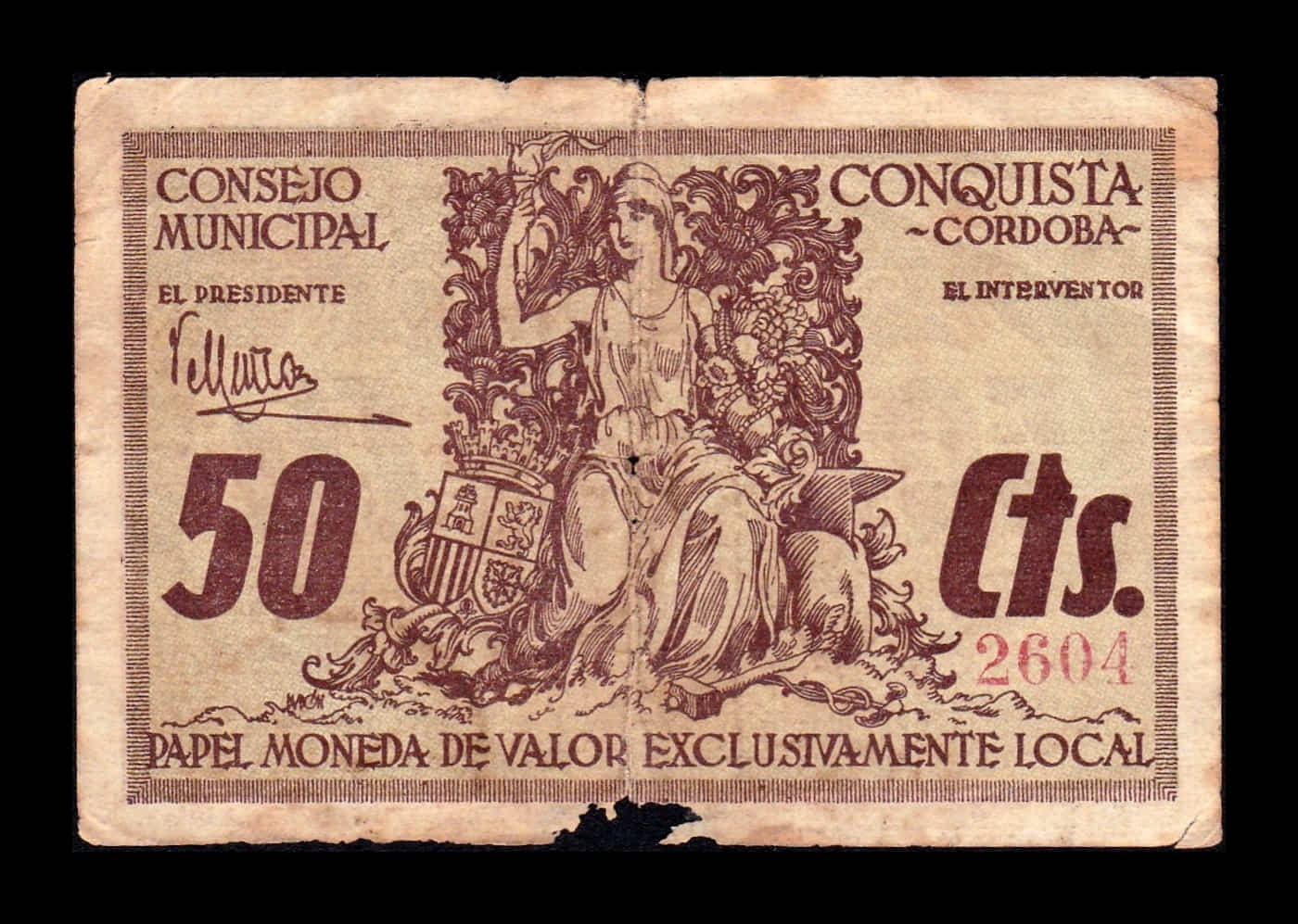 España Billete Local Guerra Civil Conquista Córdoba 50 Céntimos 1936-1937 BC- G