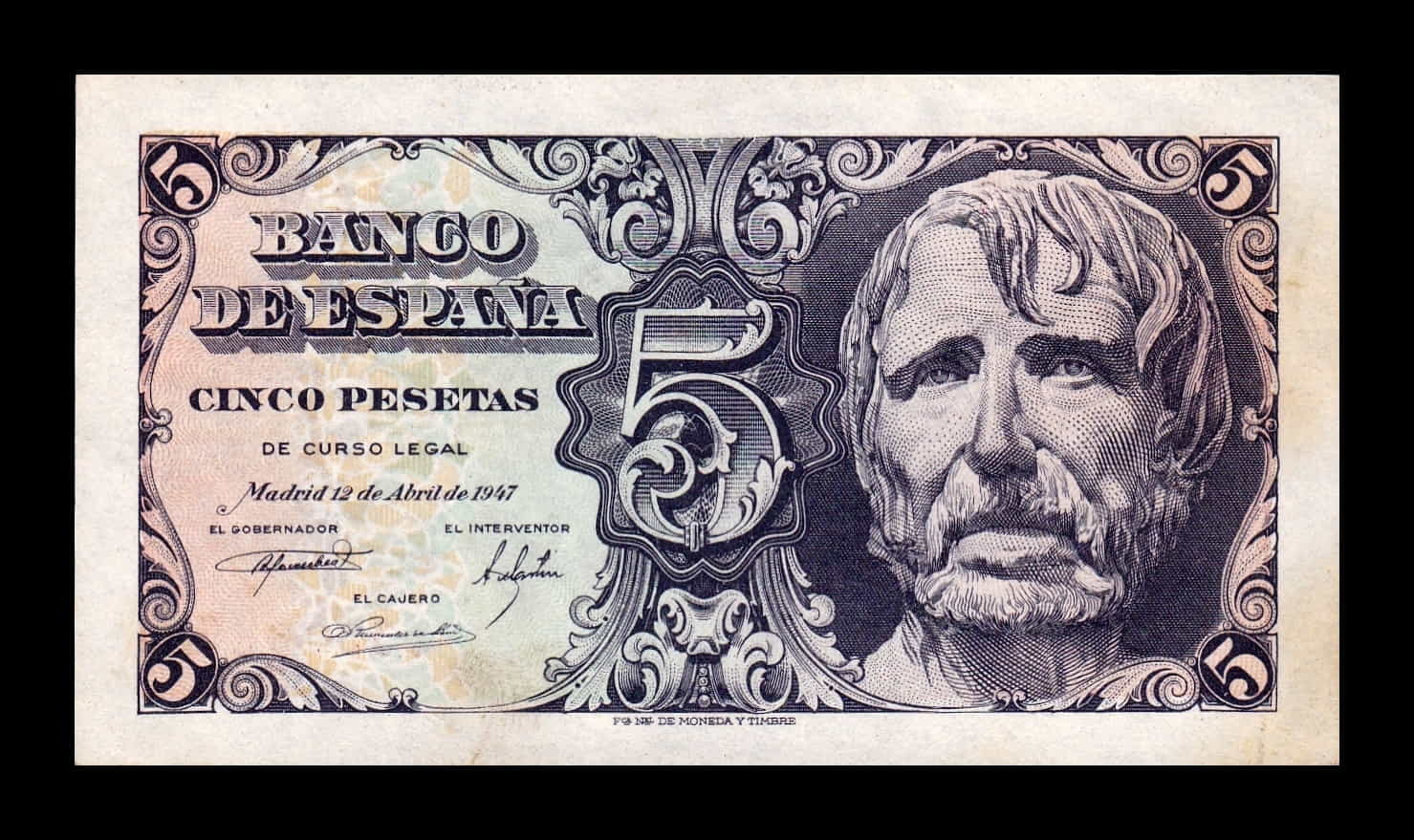 España Spain 5 Pesetas Seneca 1947 Pick 134 Sin serie SC- aUNC