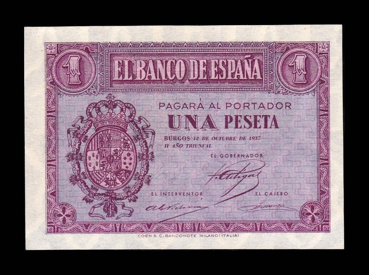 España 1 Peseta Burgos 1937 Pick 104 Serie F SC UNC