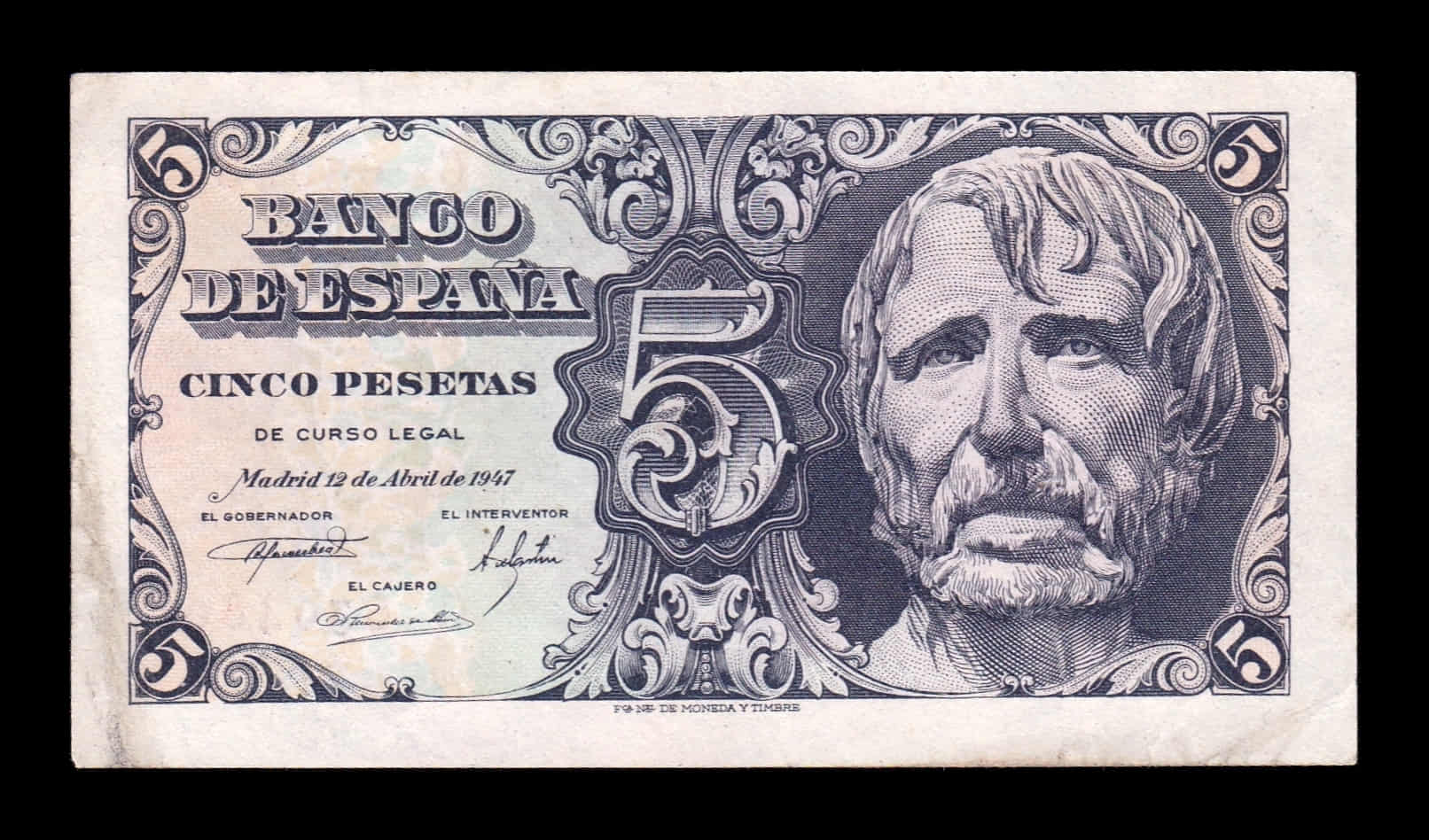 España 5 Pesetas Seneca 1947 Pick 134 Serie C MBC VF