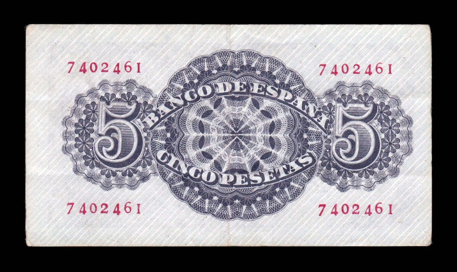 Alternative view of España 5 Pesetas Seneca 1947 Pick 134 Sin serie MBC/+ VF/+
