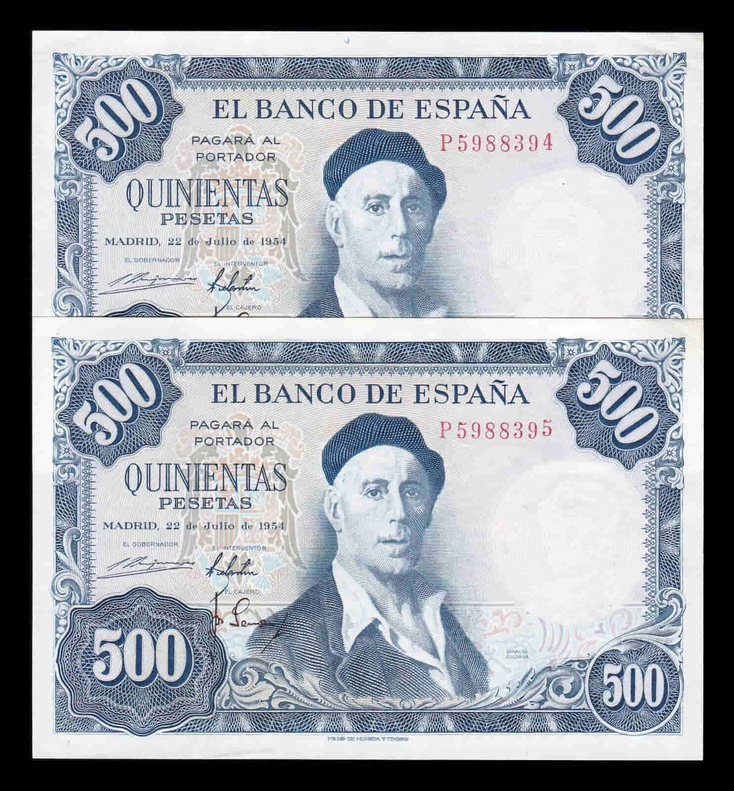 España Pareja 500 Pesetas Ignacio Zuloaga 1954 Pick 148 Serie P SC- aUNC