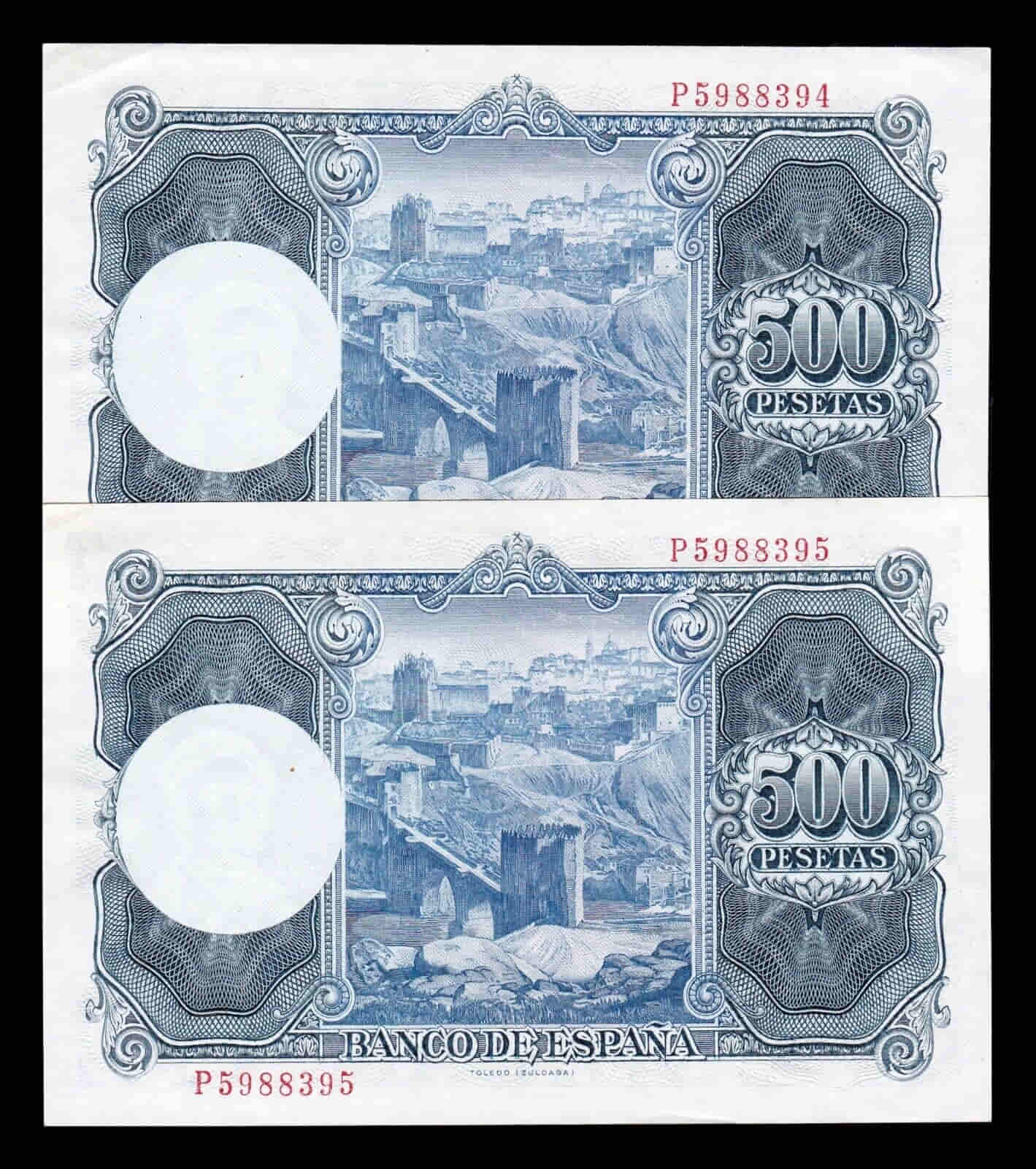 Alternative view of España Pareja 500 Pesetas Ignacio Zuloaga 1954 Pick 148 Serie P SC- aUNC
