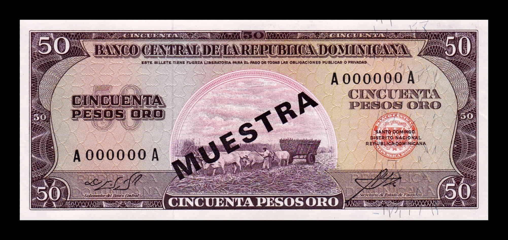 República Dominicana 50 Pesos Oro 1971 Pick 103As(2) Specimen SC UNC