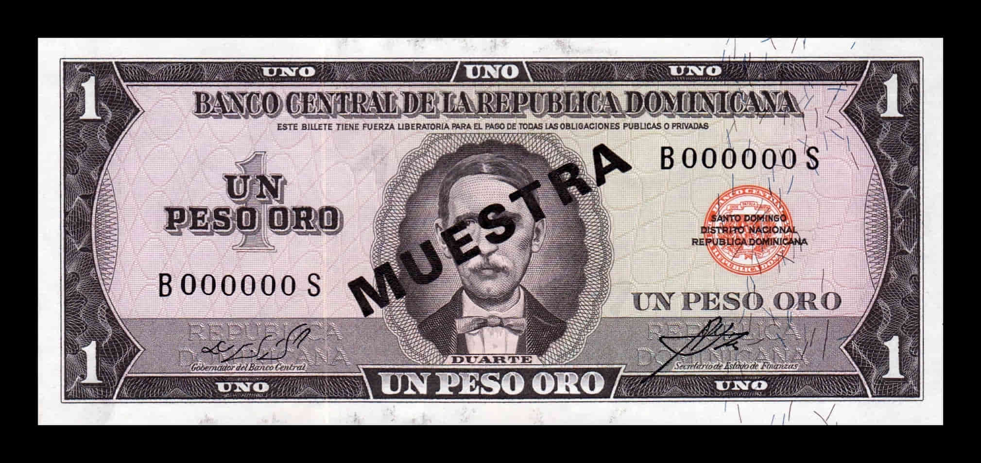 República Dominicana 1 Peso Oro 1972 Pick 99As(3) Specimen SC UNC