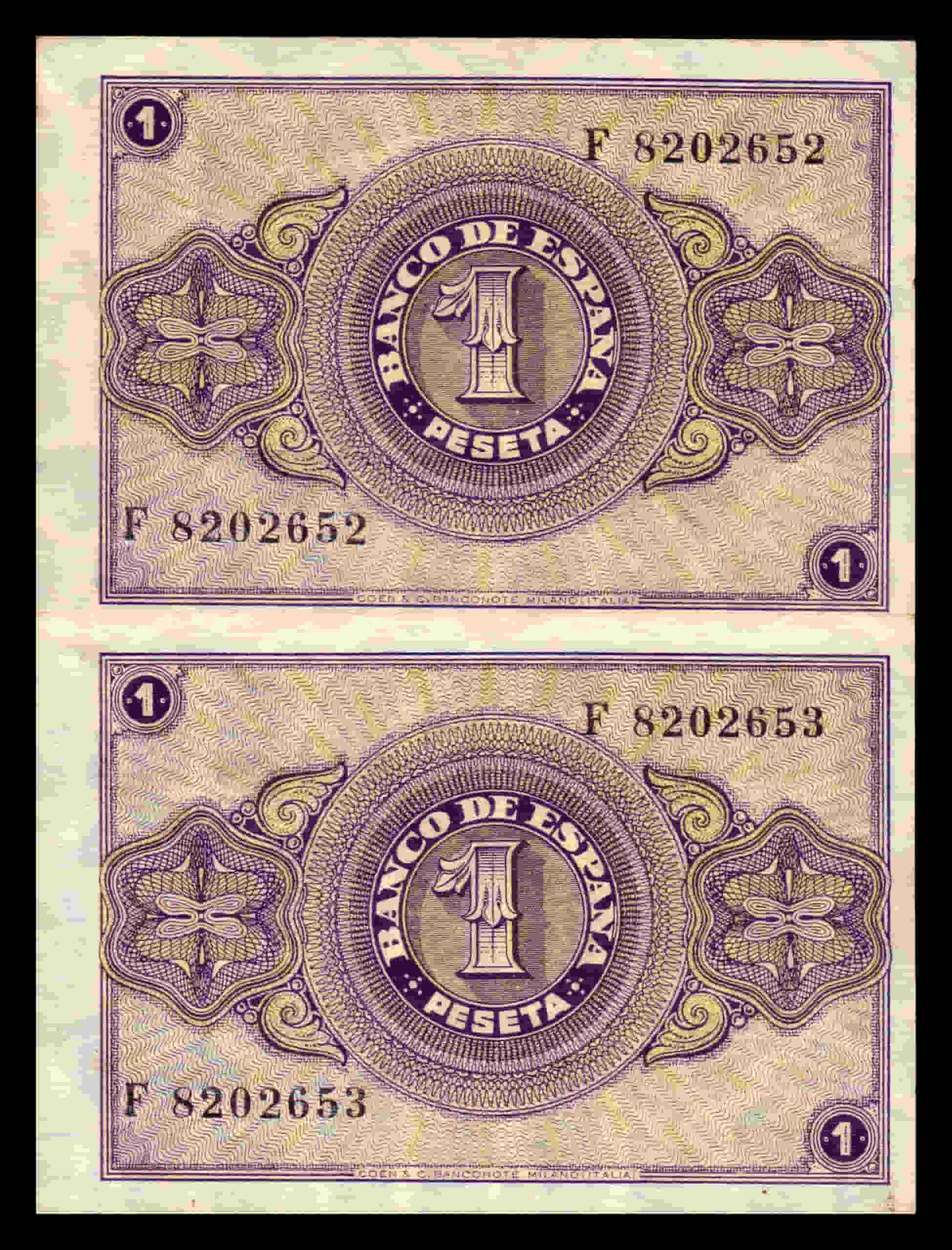 Alternative view of España Pareja 1 Peseta Burgos 1937 Pick 104 Serie F EBC/+ XF/+