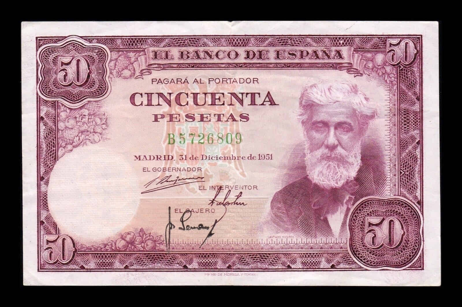 España 50 Pesetas Santiago Rusiñol 1951 Pick 141 Serie B Ebc Xf