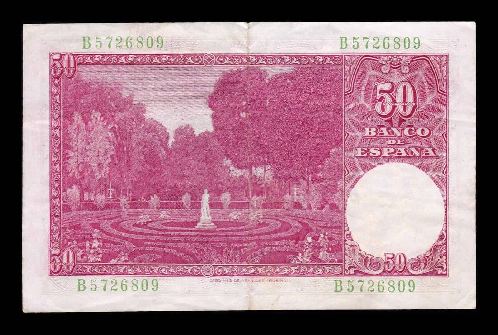 Alternative view of España 50 Pesetas Santiago Rusiñol 1951 Pick 141 Serie B Ebc Xf