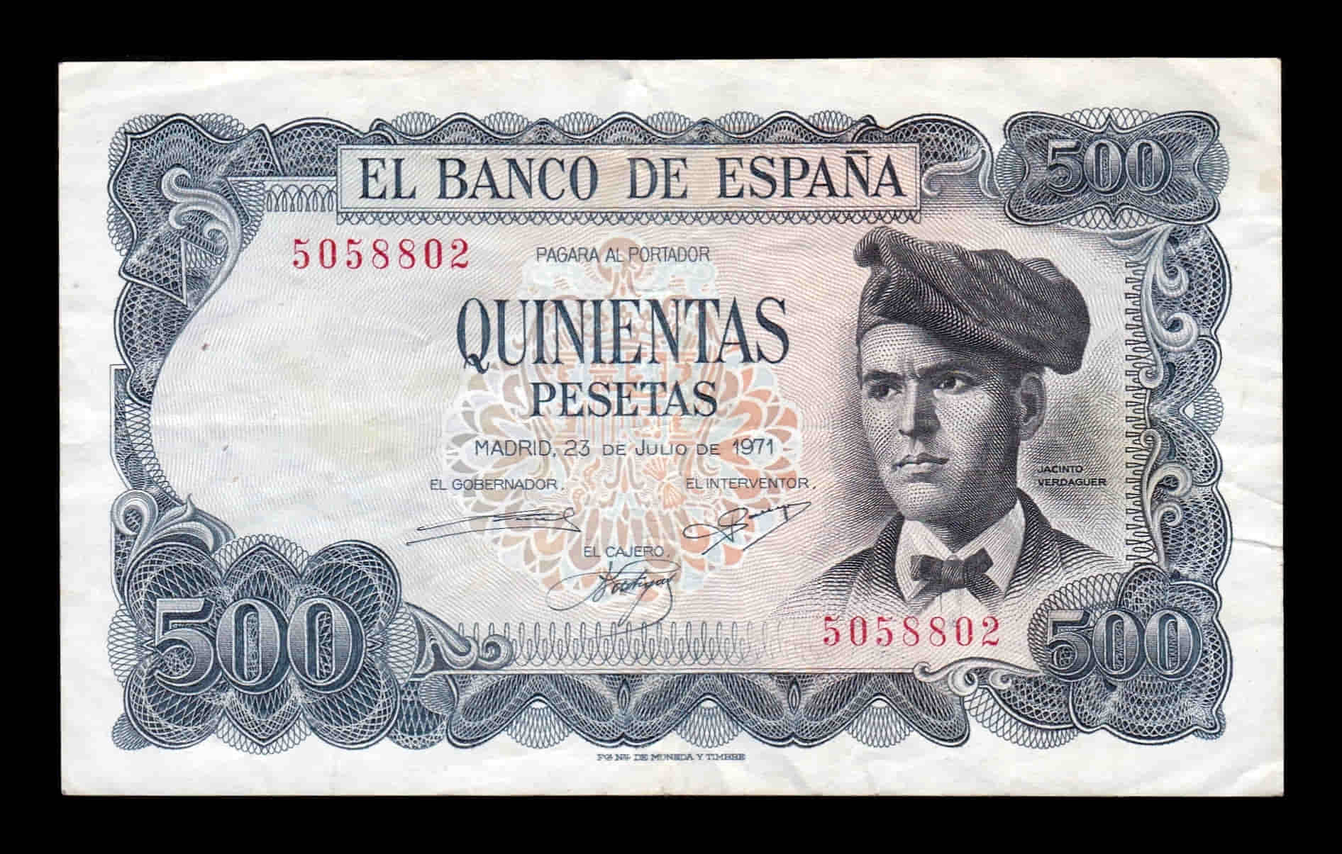 España 500 Pesetas Jacinto Verdaguer 1971 Pick 153 Sin serie Mbc Vf