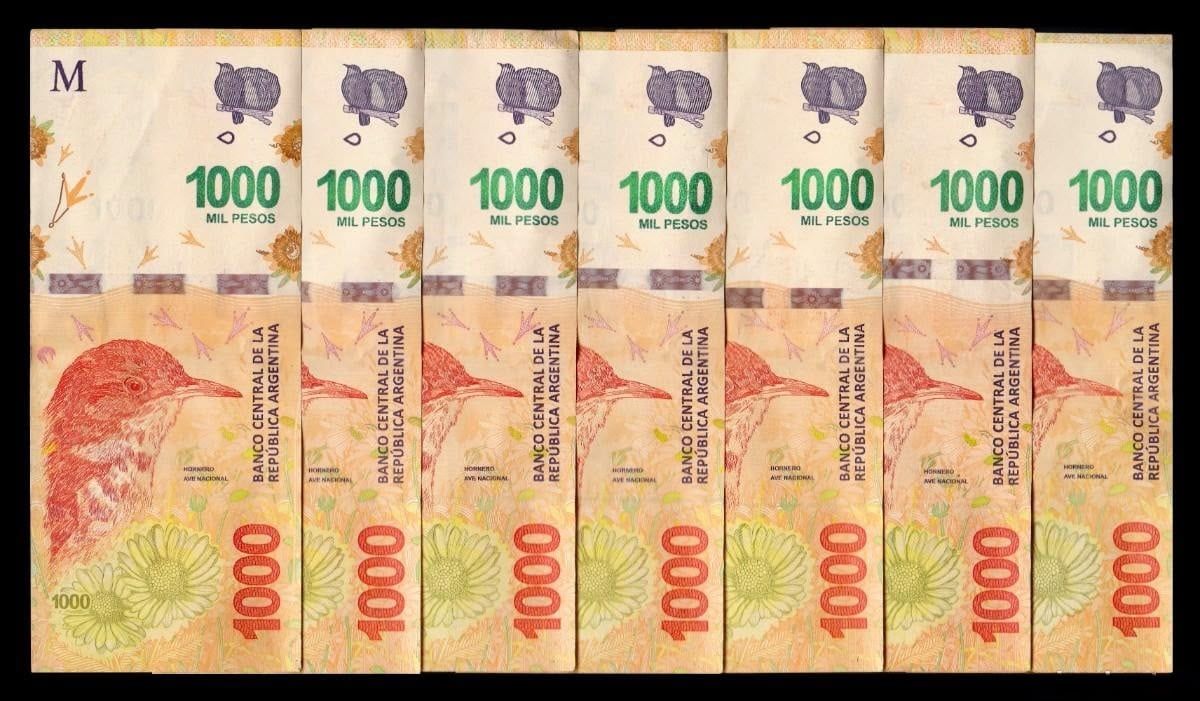Argentina Set 7 billetes 1000 Pesos Hornero 2017-2022 Pick 366 Mbc/+ Vf/+