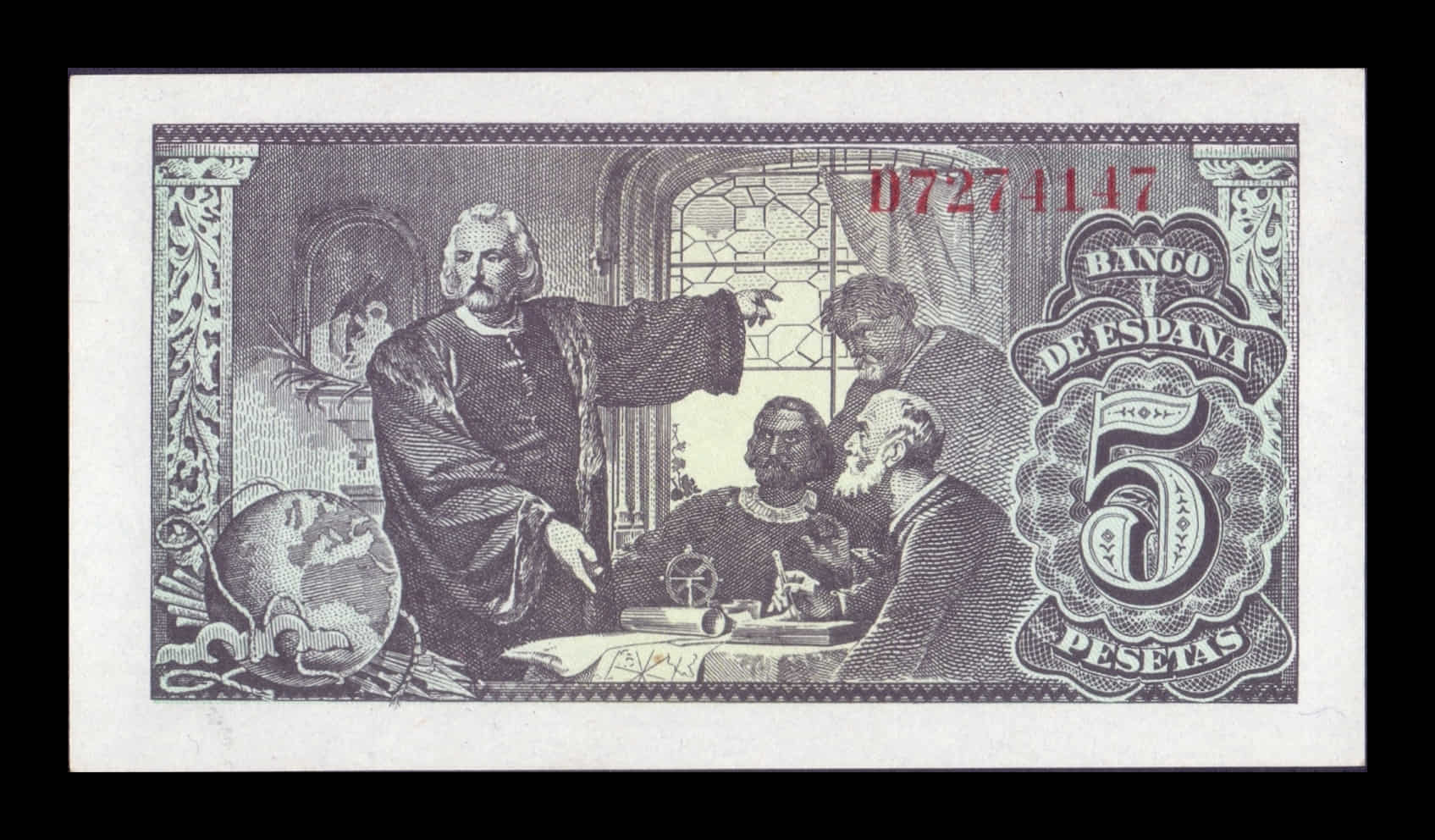 Alternative view of España 5 Pesetas Isabel I de Castilla 1943 Pick 127 Serie D Sc Unc