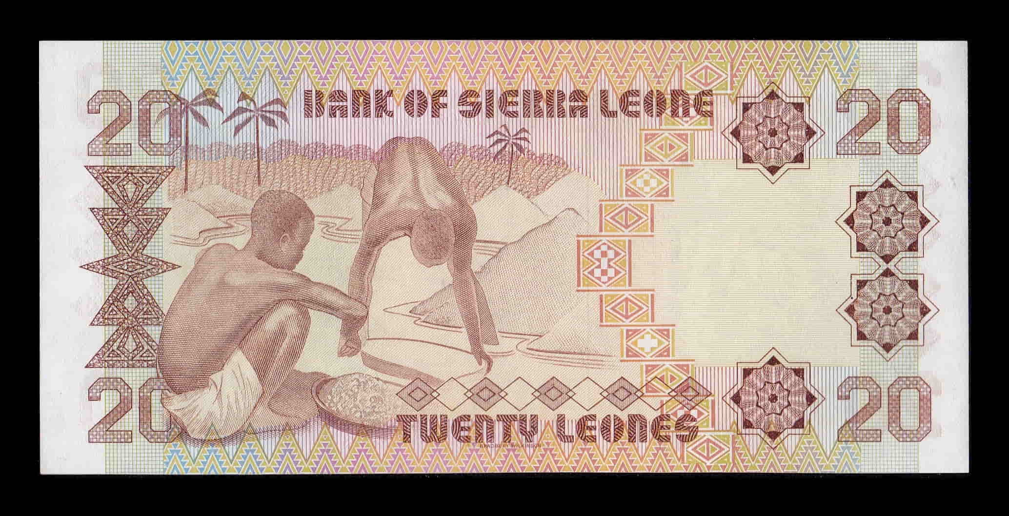 Sierra Leone 20 Leones Banknote, 2022, P-New, UNC – Revalued Currency, New Design, Uncirculated