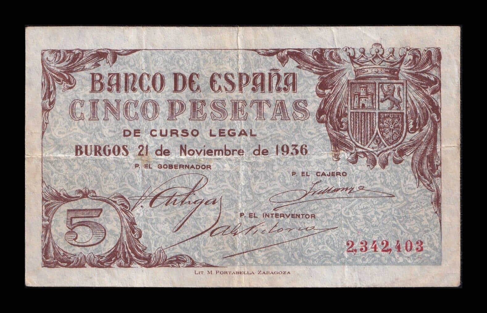 España 5 Pesetas Burgos 1936 Pick 97 Mbc Vf
