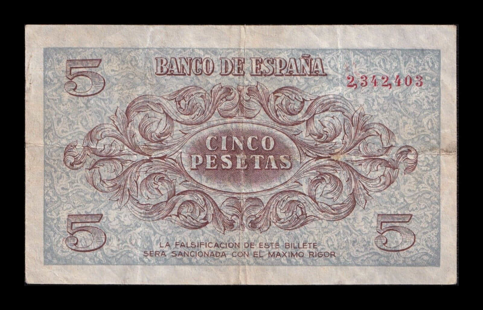 Alternative view of España 5 Pesetas Burgos 1936 Pick 97 Mbc Vf