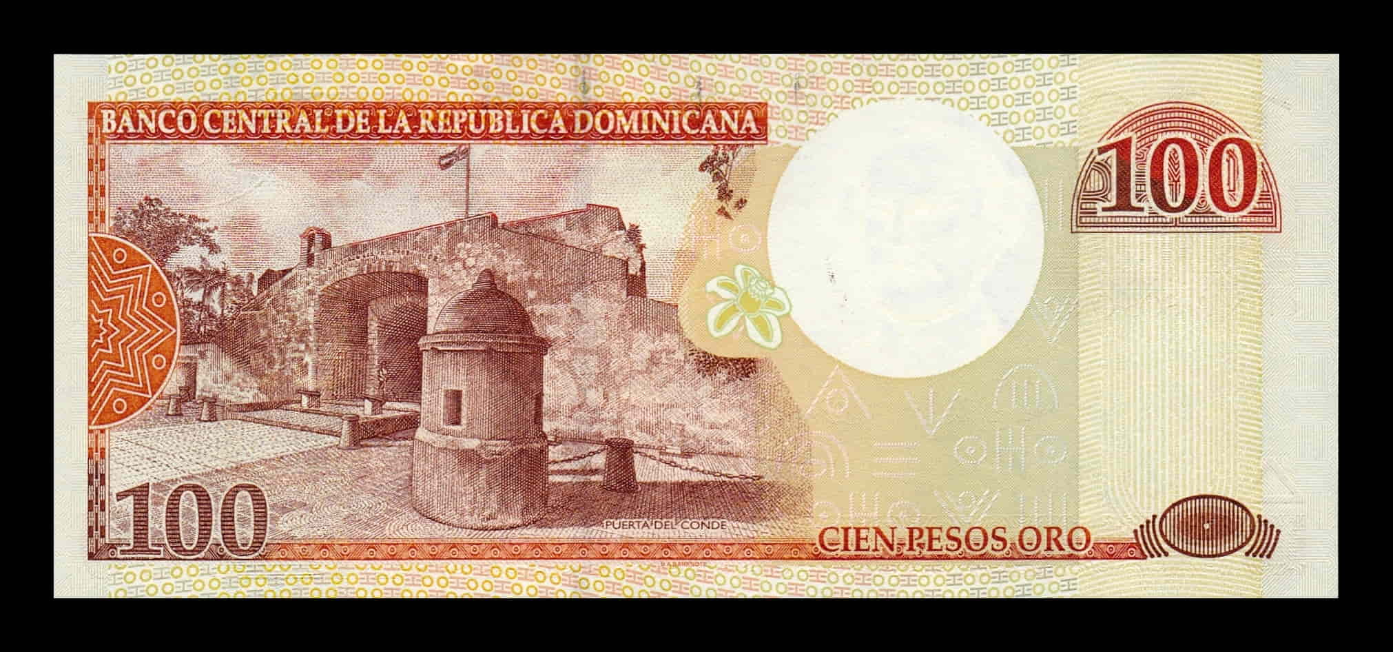 Alternative view of República Dominicana 100 Pesos Oro 2000 Pick 167 Numeración baja 44 Sc Unc