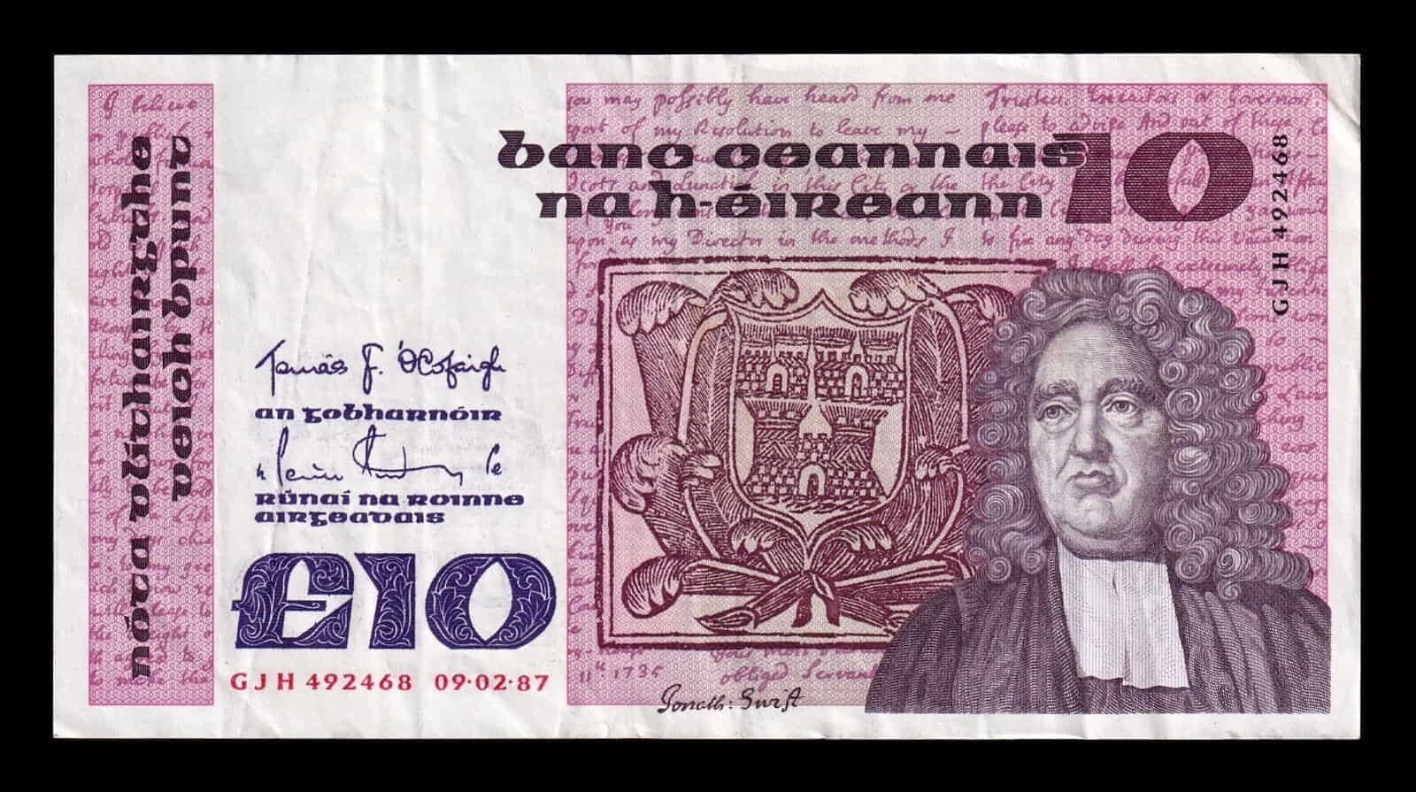 Irlanda 10 Libras Swift 1987 Pick 72b Mbc/Ebc Vf/Xf