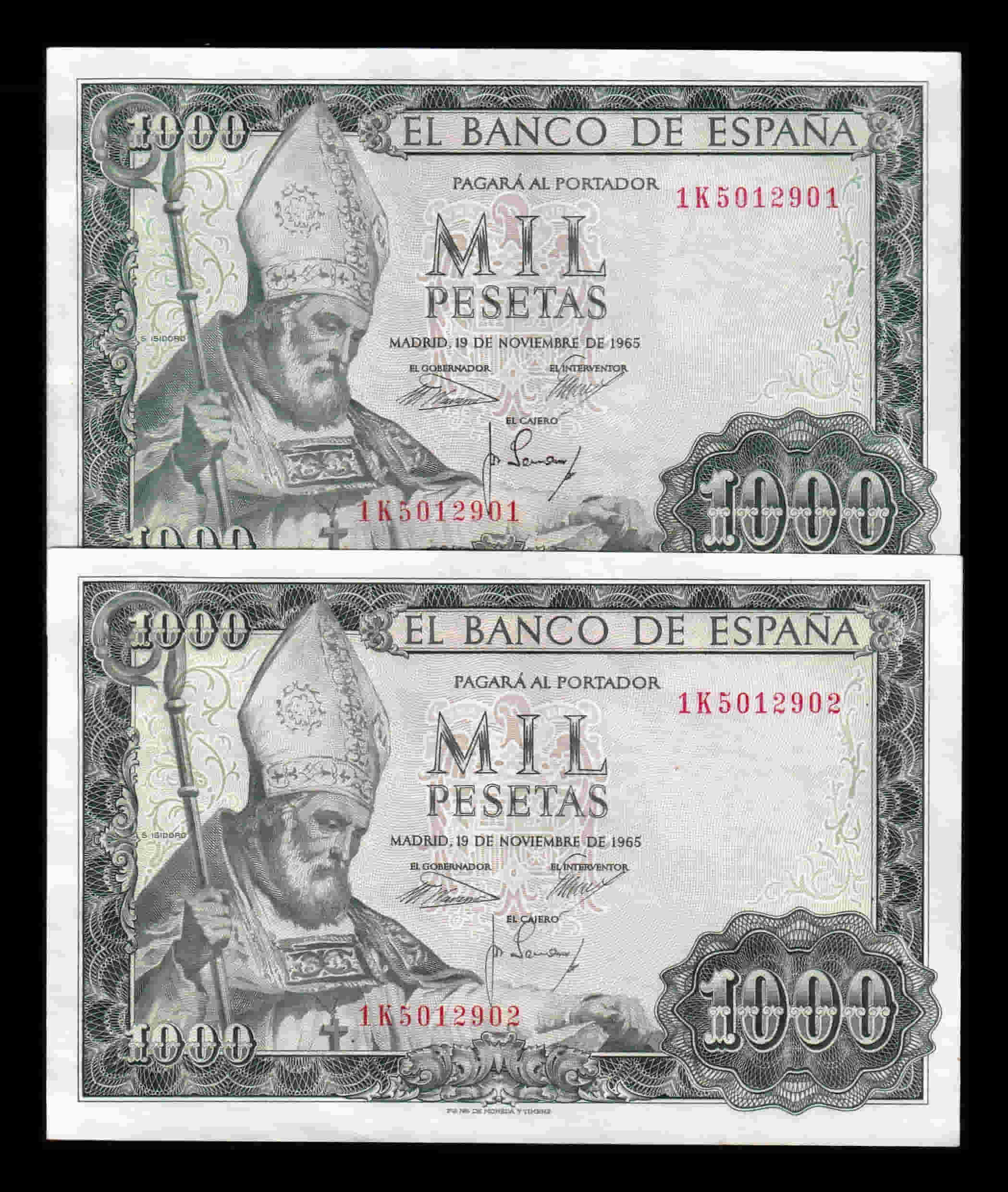 España Pareja 1000 Pesetas San Isidoro 1965 Pick 151 Serie 1K Ebc/Sc- Xf/aUnc