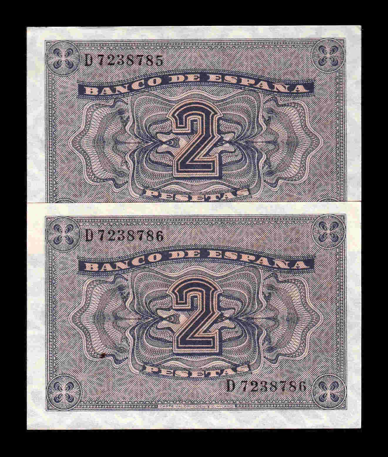 Alternative view of España Pareja Correlativa 2 Pesetas Catedral de Burgos 1938 Pick 109 Serie D Sc Unc