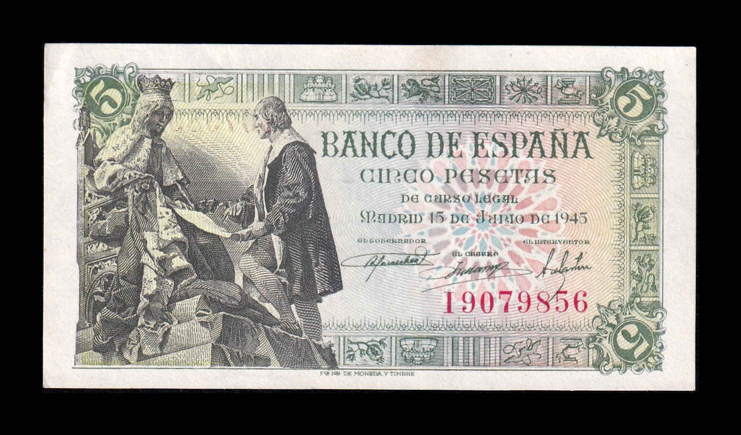 España 5 Pesetas Capitulaciones 1945 Pick 129a Serie I Sc Unc