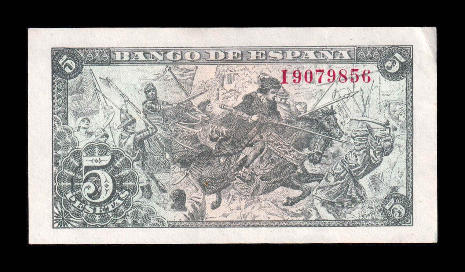 Alternative view of España 5 Pesetas Capitulaciones 1945 Pick 129a Serie I Sc Unc