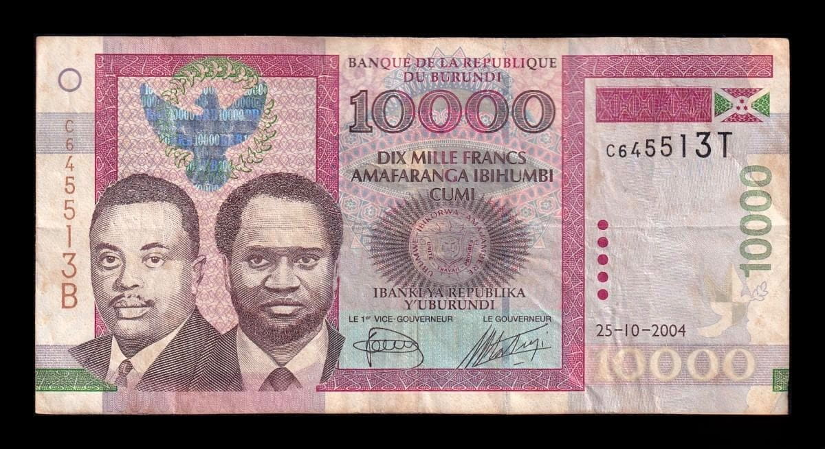 Burundi 10000 Francos 2004 Pick 43a Bc/Mbc F/Vf