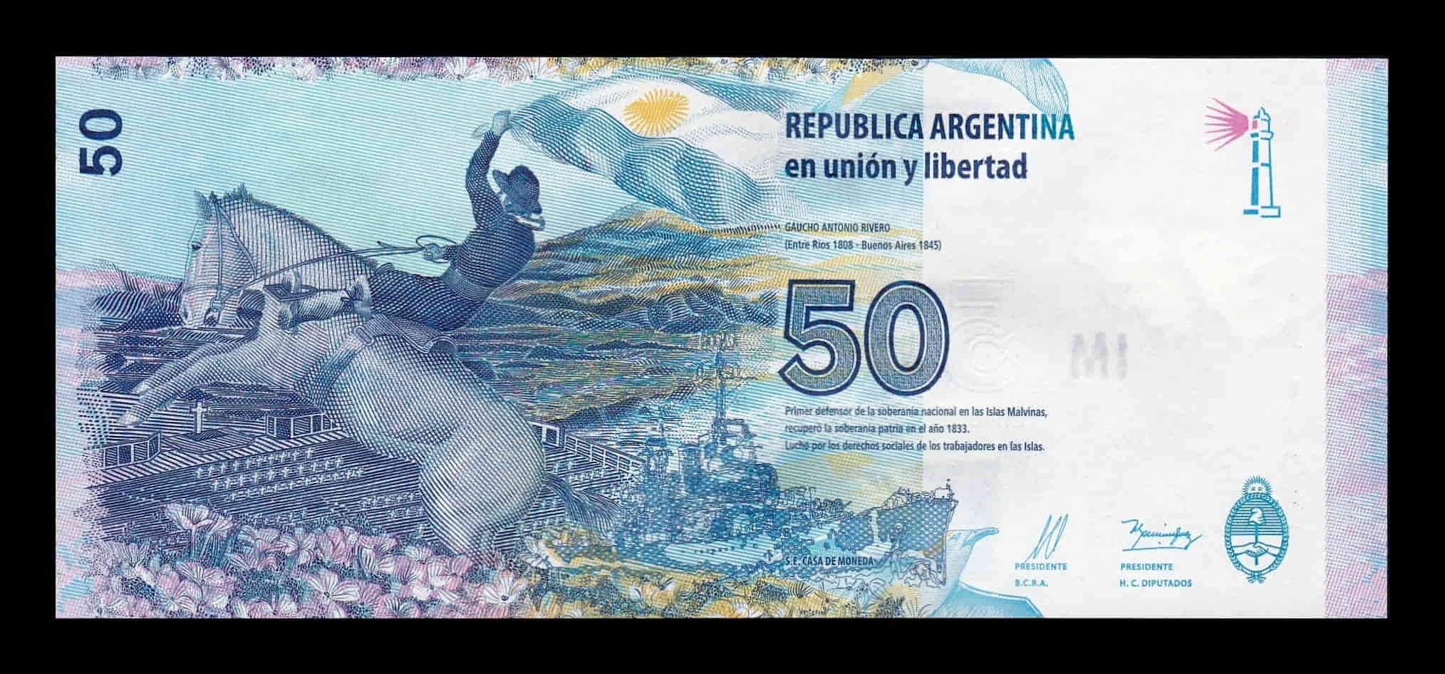 Argentina Lote 10 billetes 50 Pesos Conmemorativo Islas Malvinas 2015 Pick 362 Serie B Sc Unc - Imagen 3
