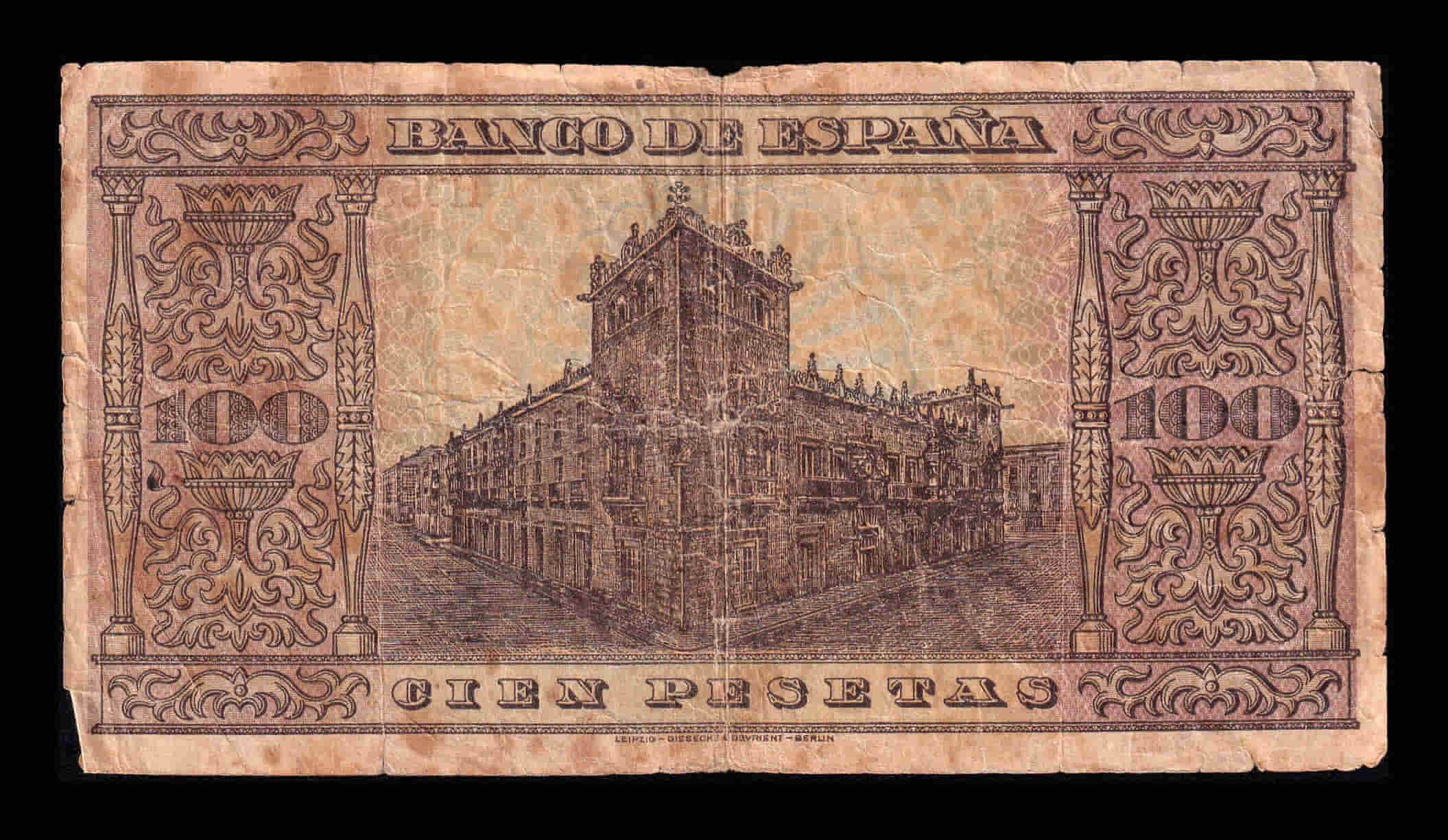 Alternative view of España 100 Pesetas Burgos 1938 Pick 113 Serie H Bc F