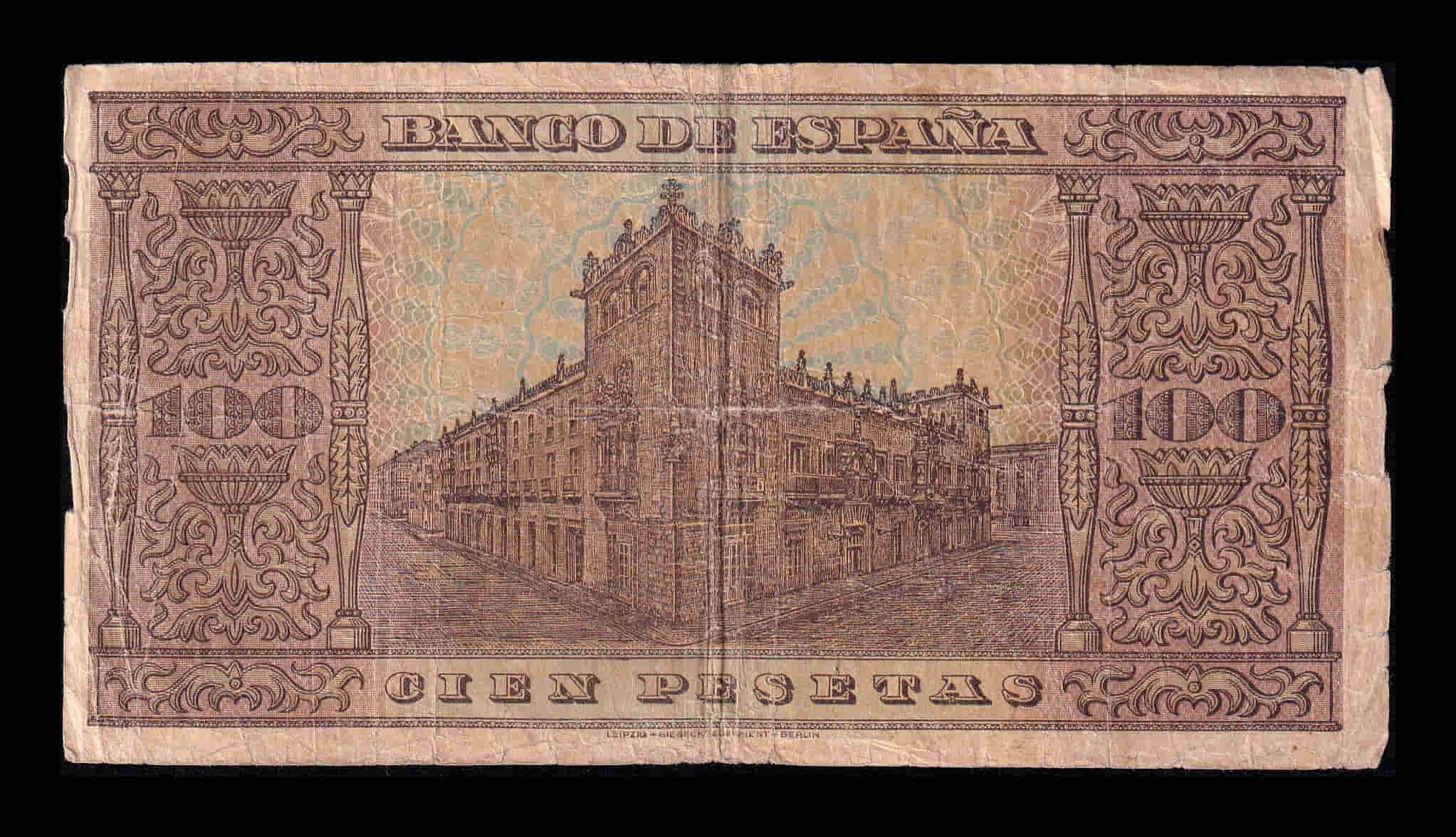 Alternative view of España 100 Pesetas Burgos 1938 Pick 113 Serie H Bc F