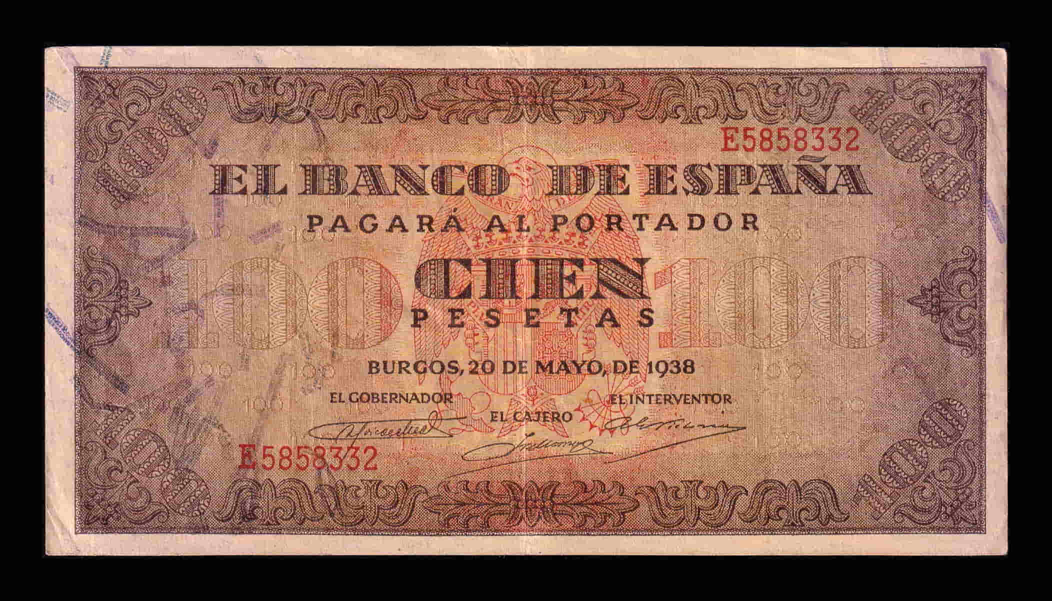 España 100 Pesetas Burgos 1938 Pick 113 Serie E Ebc Xf