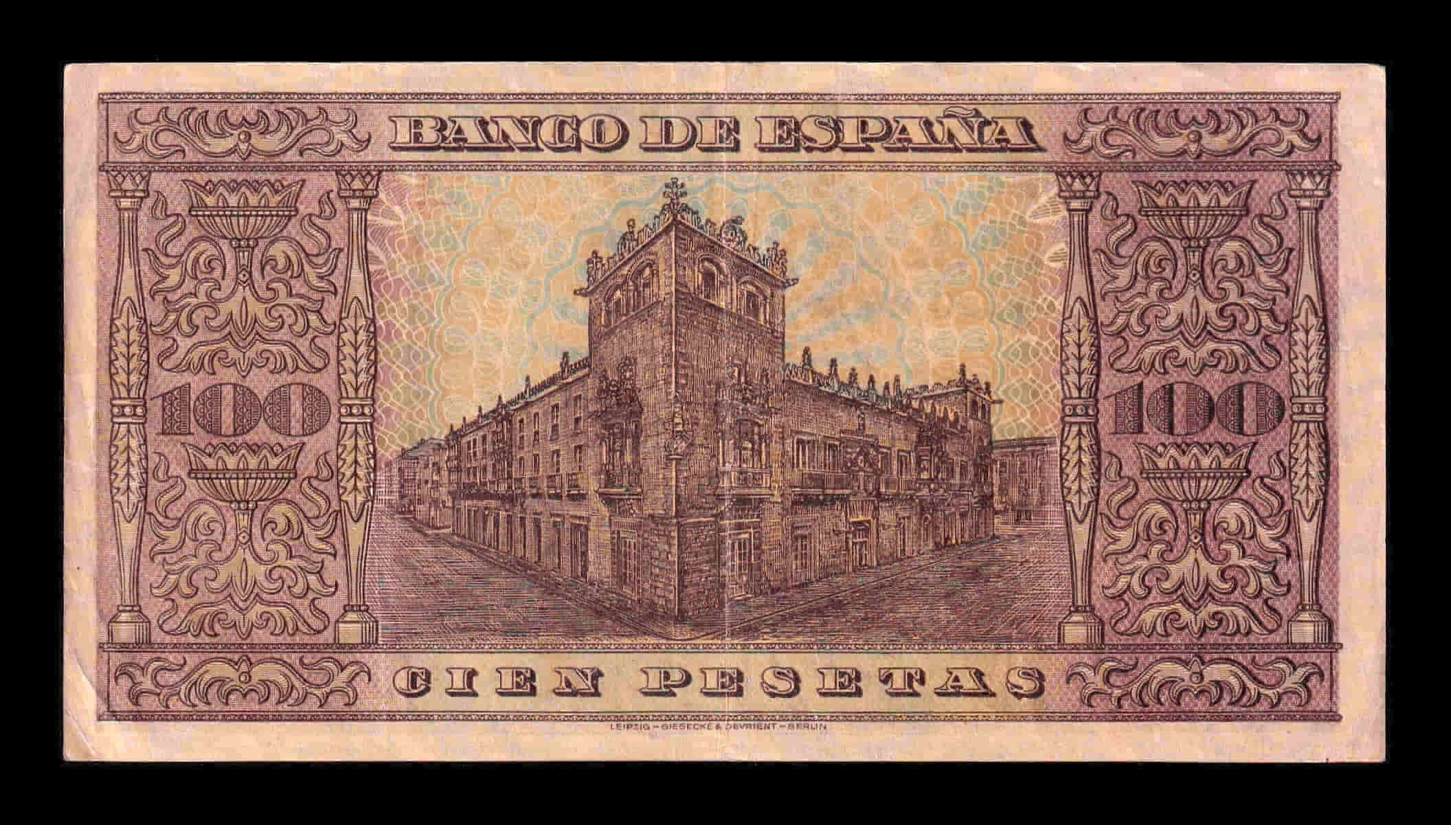 Alternative view of España 100 Pesetas Burgos 1938 Pick 113 Serie E Ebc Xf