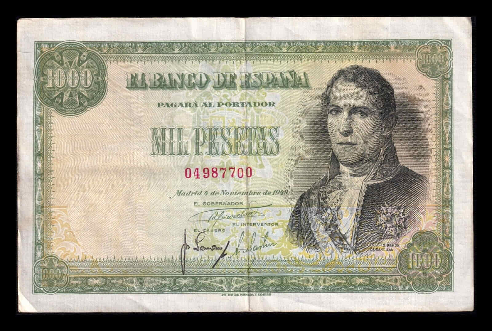 España 1000 Pesetas Ramón de Santillán 1949 Pick 138 Mbc/Ebc Vf/Xf