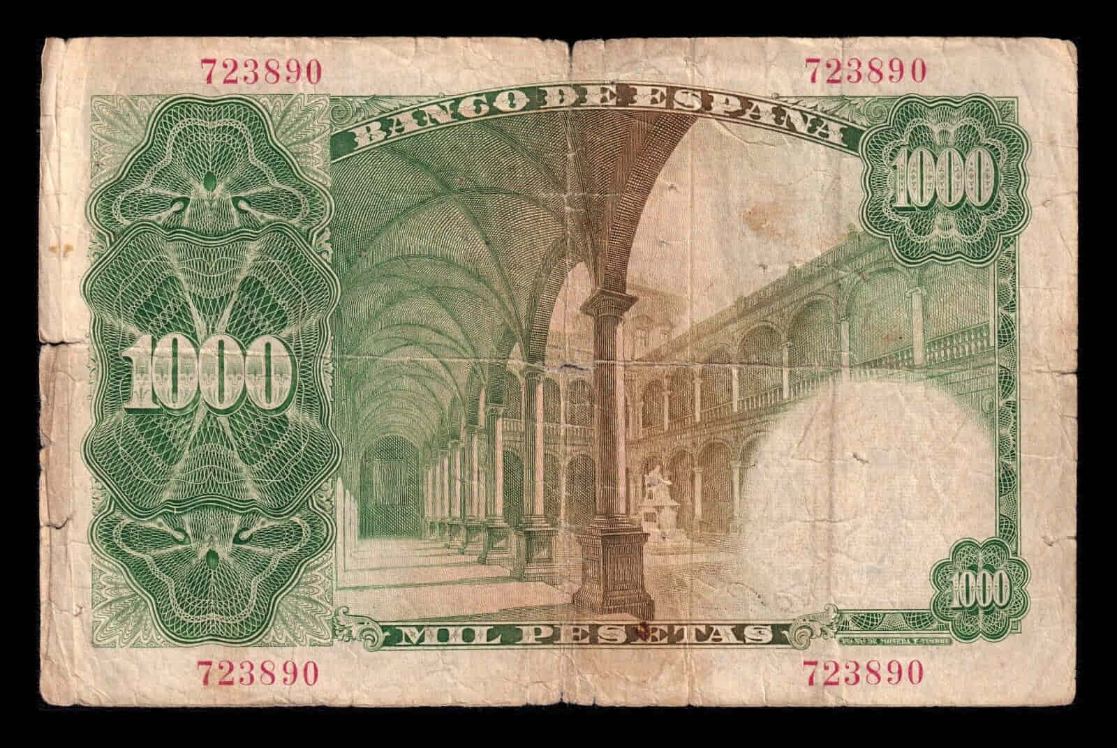 Alternative view of España 1000 Pesetas Luis Vives 1946 Pick 133 Sin Serie Bc F