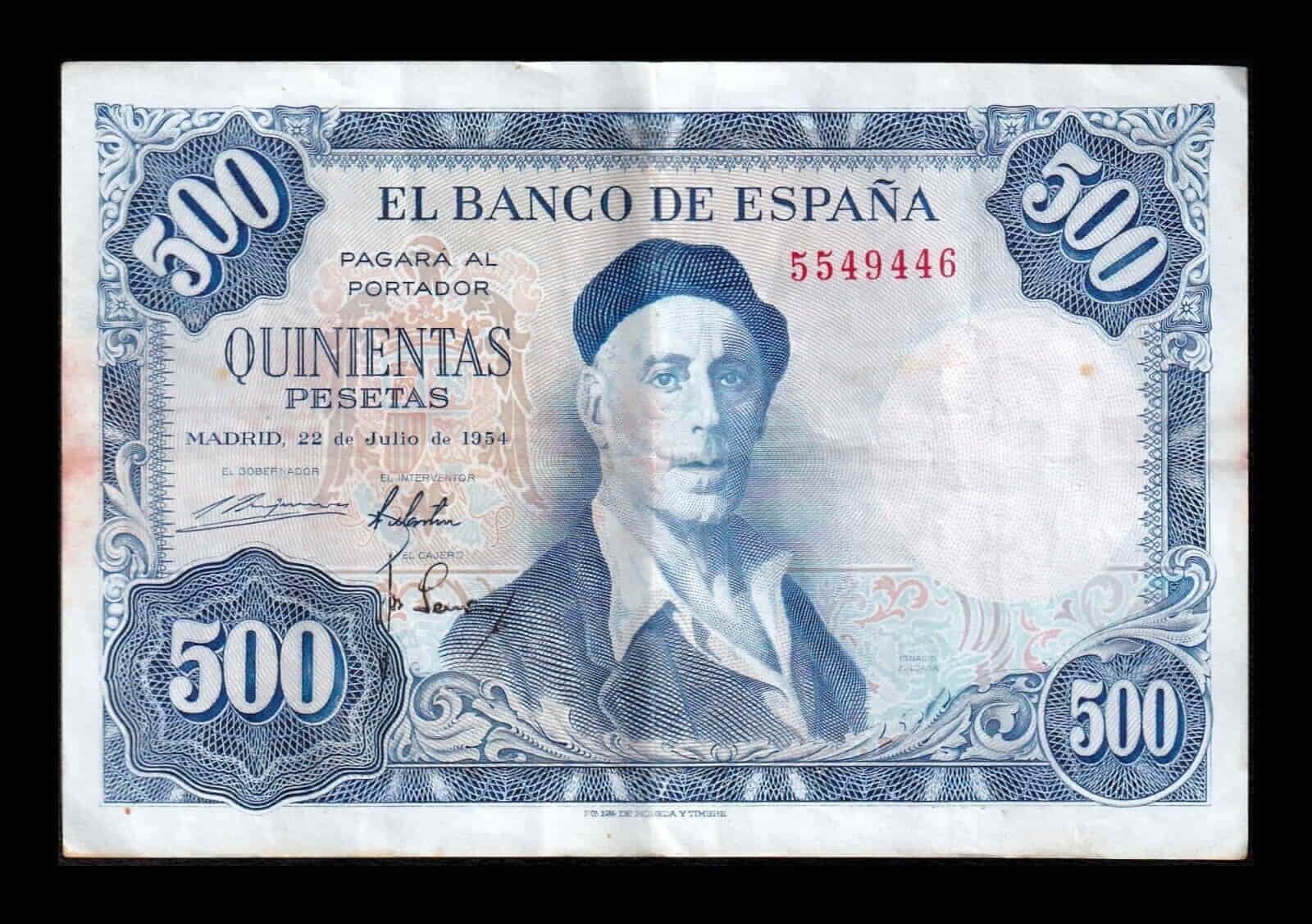 España 500 Pesetas Ignacio Zuloaga 1954 Pick 148 Sin Serie Mbc/+ Vf/+