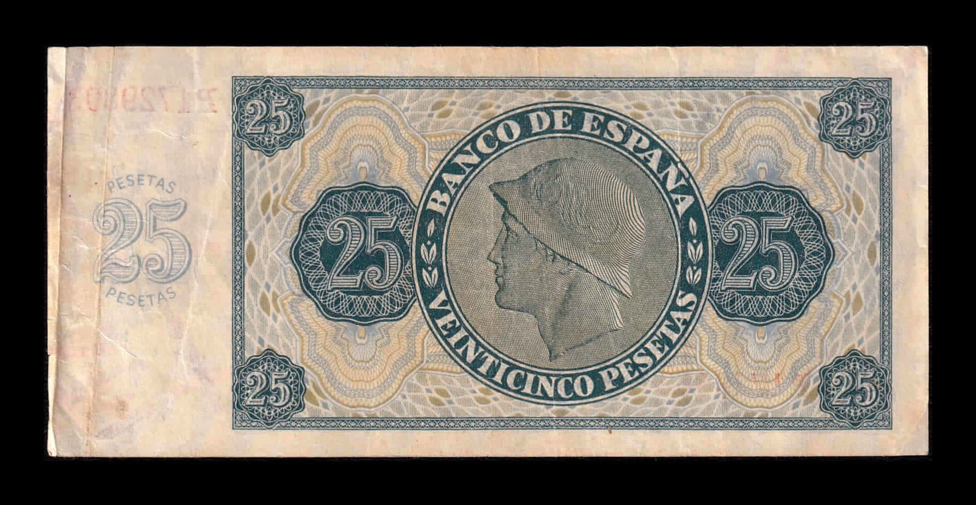 Alternative view of España 25 Pesetas Burgos 1936 Pick 99 Serie P Mbc Vf