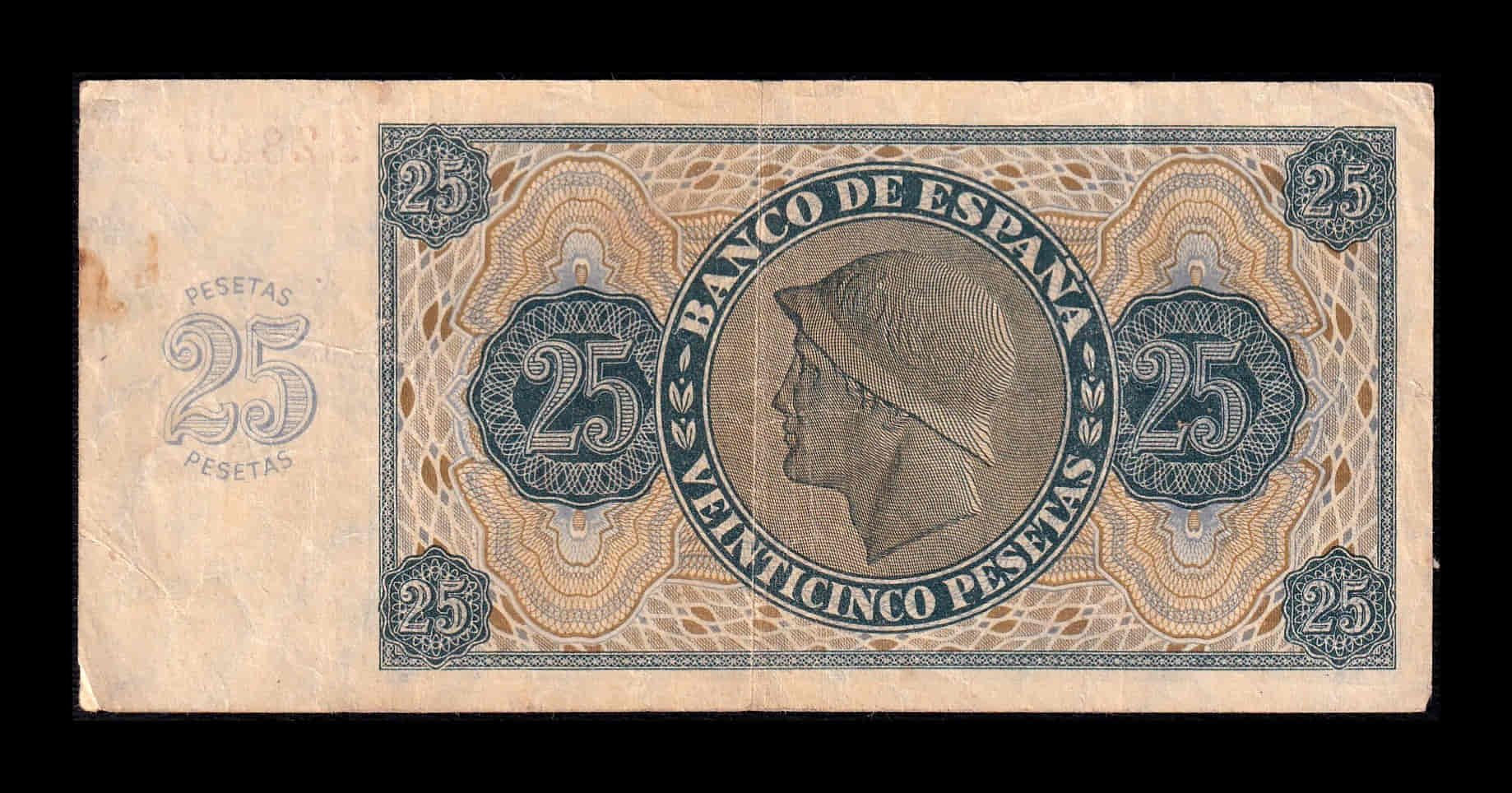 Alternative view of España 25 Pesetas Burgos 1936 Pick 99 Serie R Mbc Vf