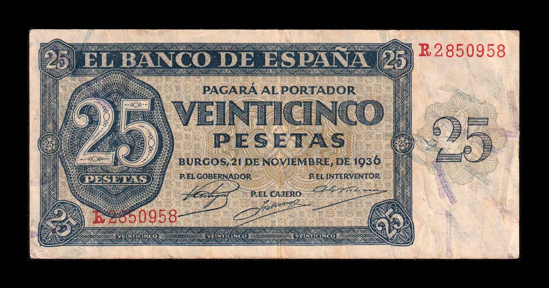 España 25 Pesetas Burgos 1936 Pick 99 Serie R Mbc Vf