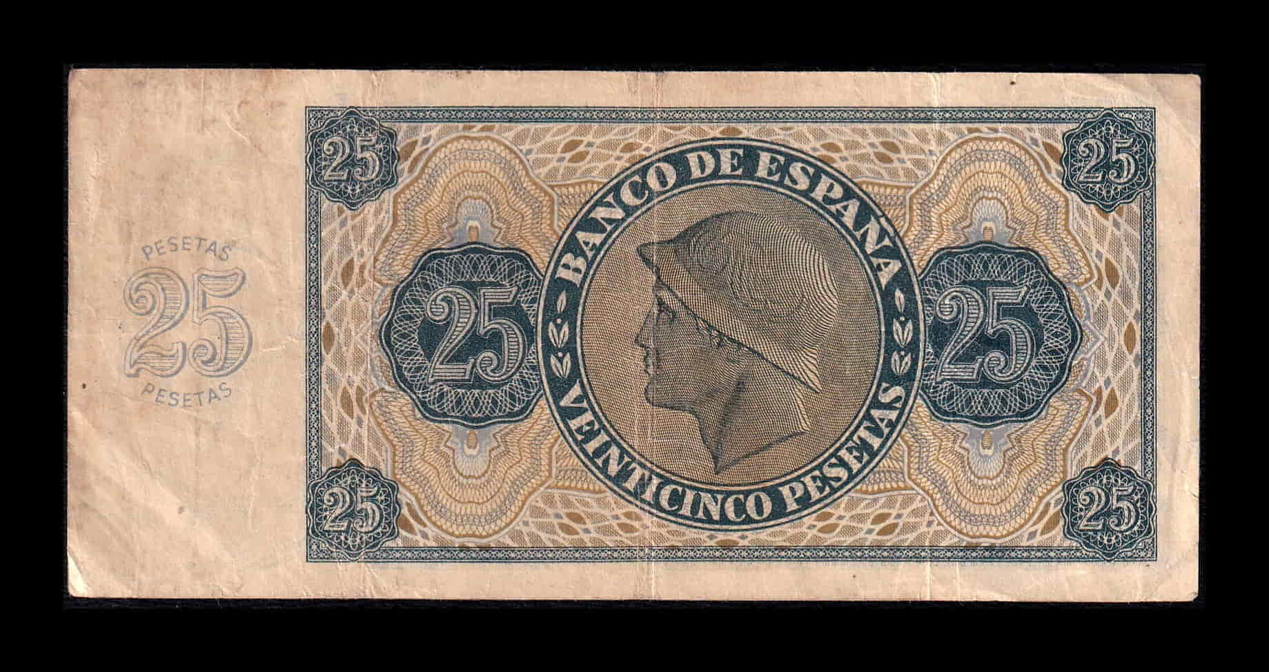 Alternative view of España 25 Pesetas Burgos 1936 Pick 99 Serie S Mbc Vf