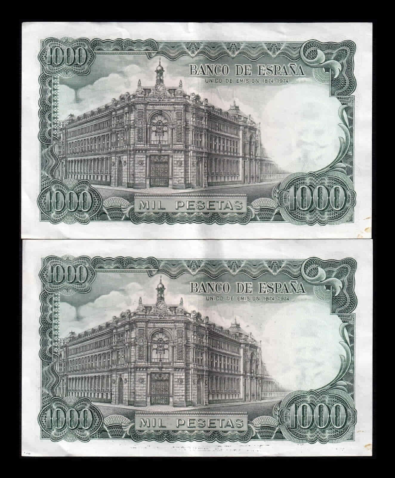 Alternative view of España Pareja Correlativa 1000 Pesetas José Echegaray 1971 Pick 154 Serie 6X Ebc Xf